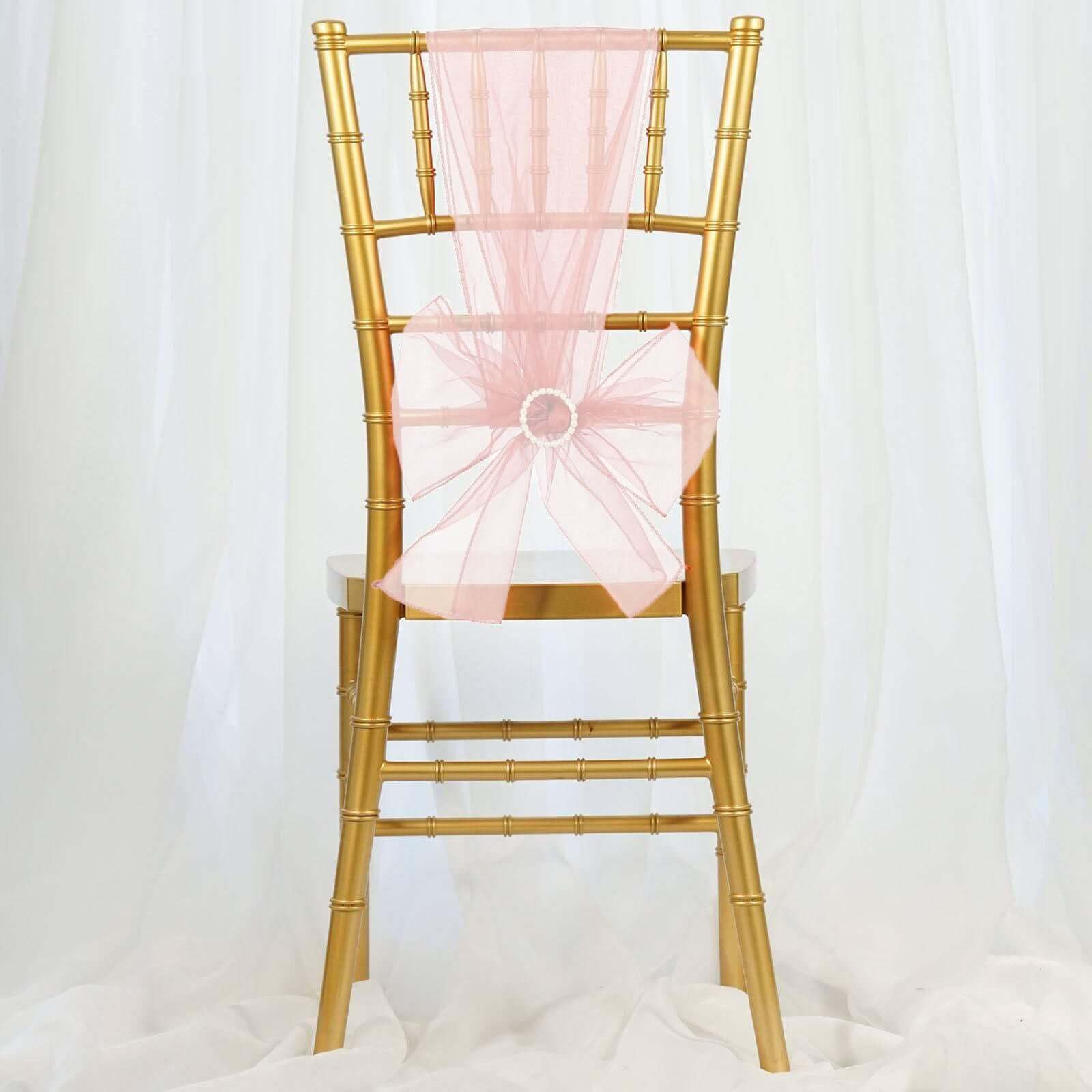 Efavormart 5-Piece Wholesale Sheer Organza Chair Sashes & Bows - Blush Pink Wedding Chair Decorations for Banquets, Bridal Showers & Party Decor
