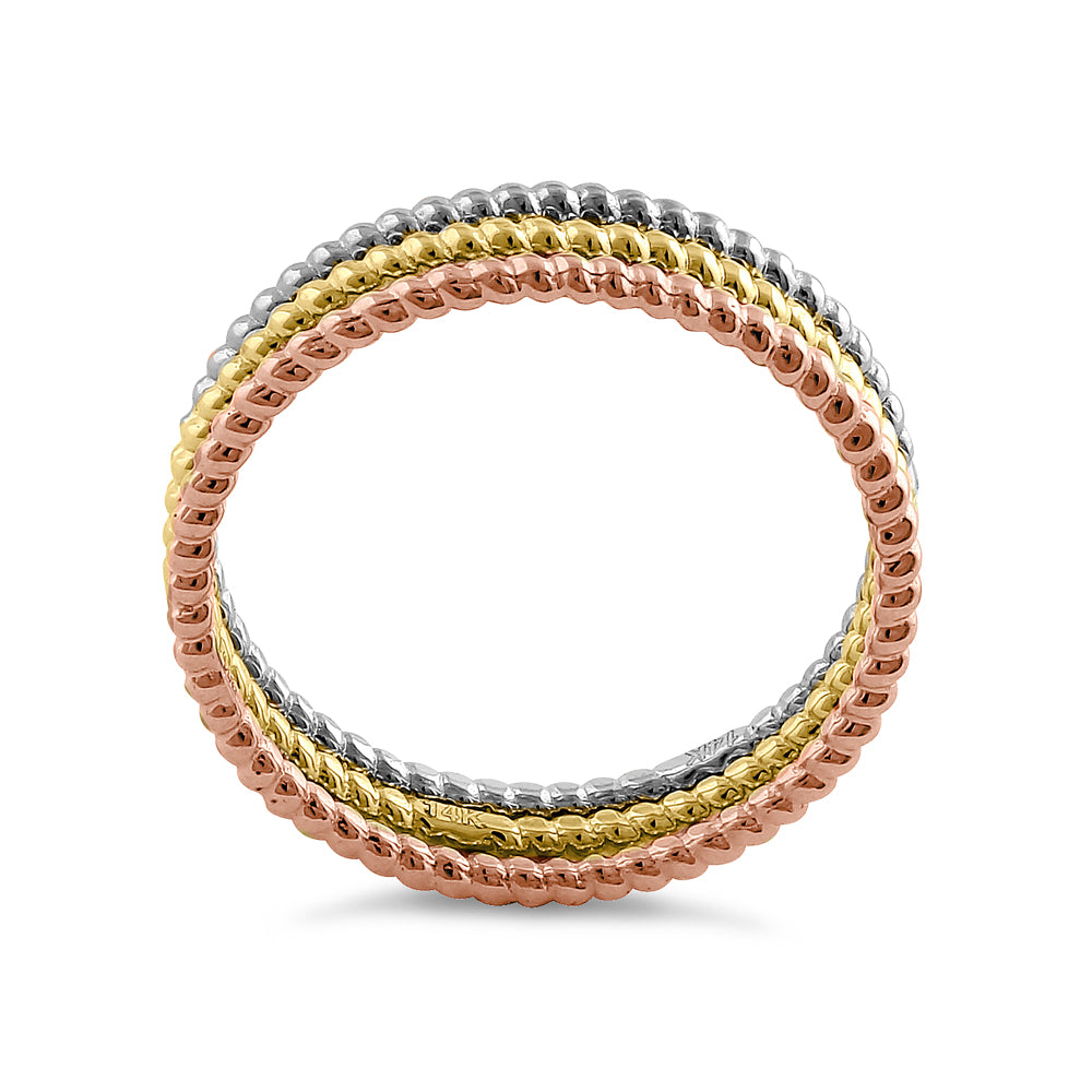 14K Solid Yellow, Rose & White Gold Rope Ring Set for Women - Durable & Elegant Jewelry for Everyday Wear, Gift Giving & Special Occasions