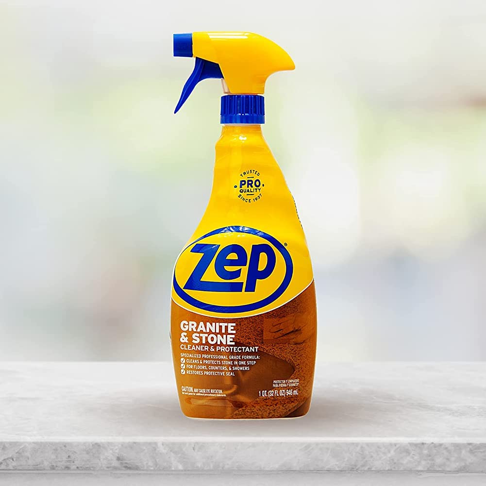 Zep Granite & Stone Cleaner & Protectant - 32 oz (Case of 12) | Safe for Countertops, Floors & Showers | Removes Stains & Restores Shine | Ideal for Kitchen, Bathroom & Outdoor Stone Surfaces