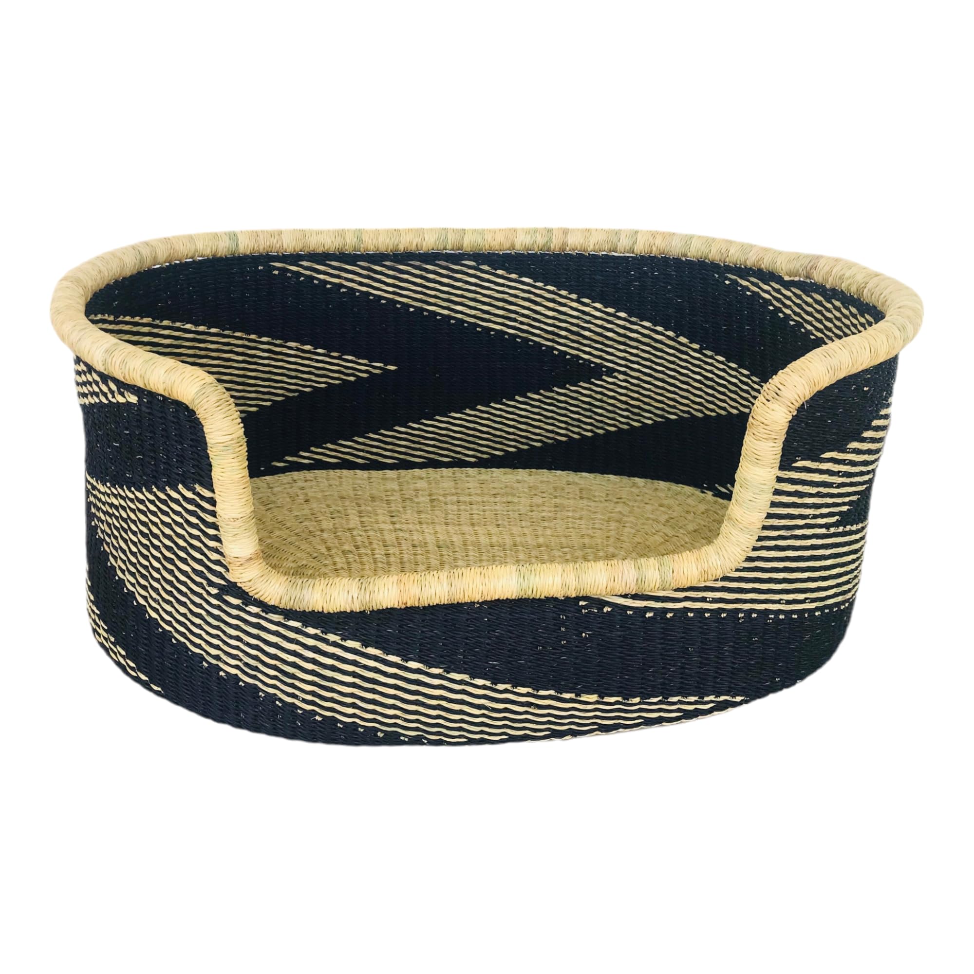 Handmade Woven Wicker Dog Bed Basket with Mattress - Large Round Pet Bed for Comfortable Sleep, Indoor Use, Living Room & Bedroom Decor