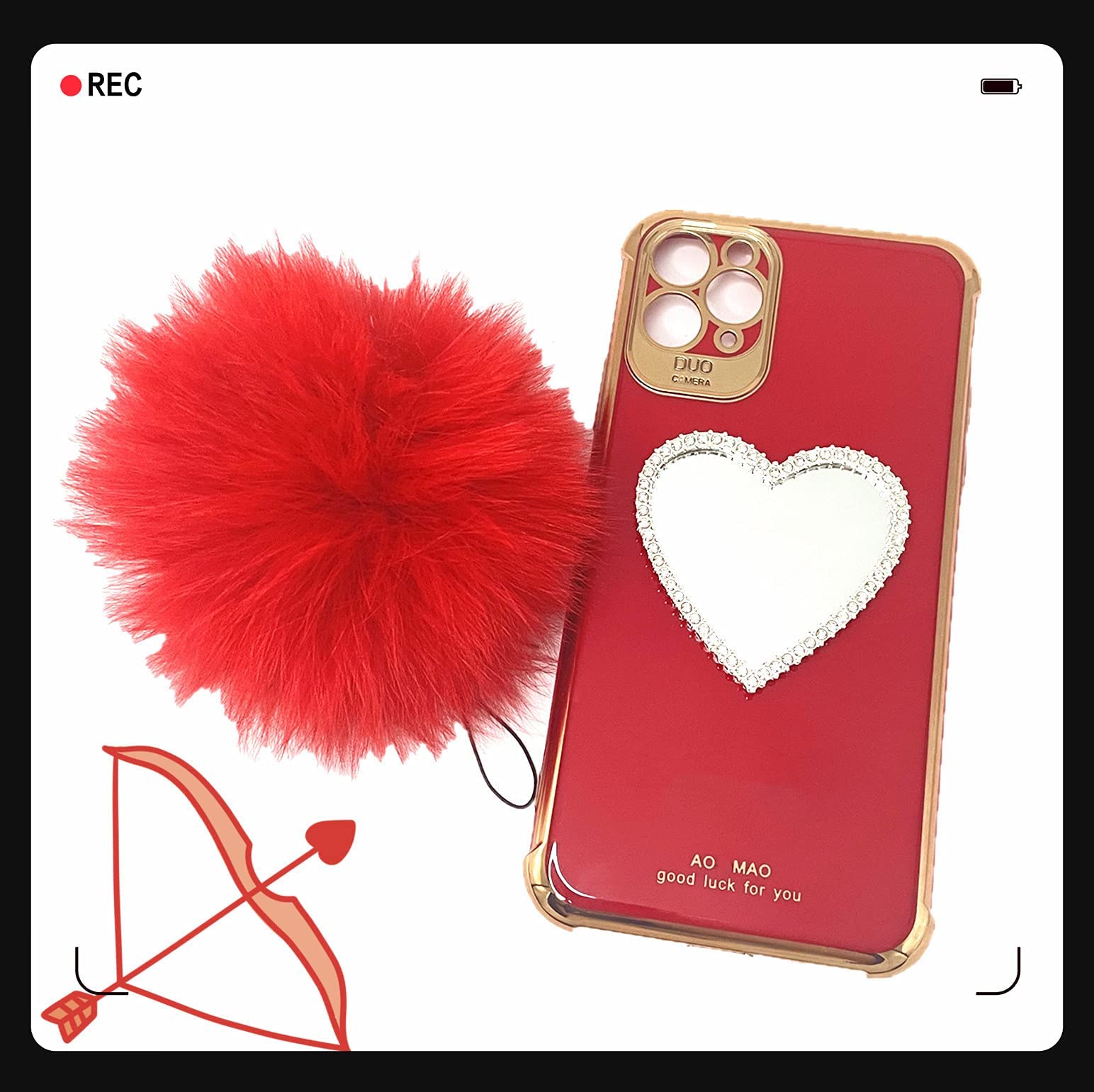Luxury Bling Heart-Shaped Mirror Phone Case for iPhone 11 Pro Max - Glamorous Makeup Mirror & Protective Cover - Perfect for Selfies, Makeup Touch-Ups & Night Out Accessories (Red)