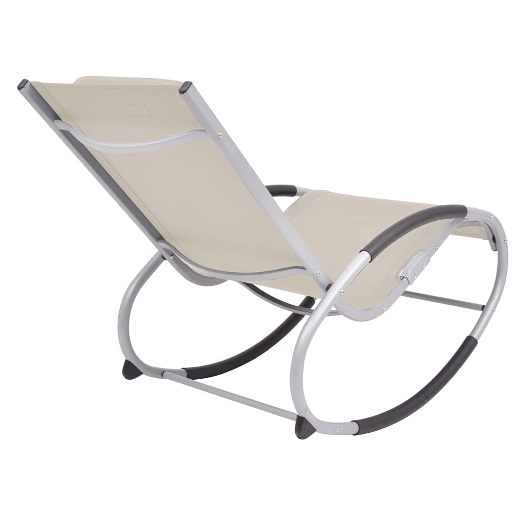 Premium Outdoor Rocking Chair with Cream Textilene Fabric - Comfortable Patio, Garden & Porch Furniture for Relaxing in Backyard or Poolside