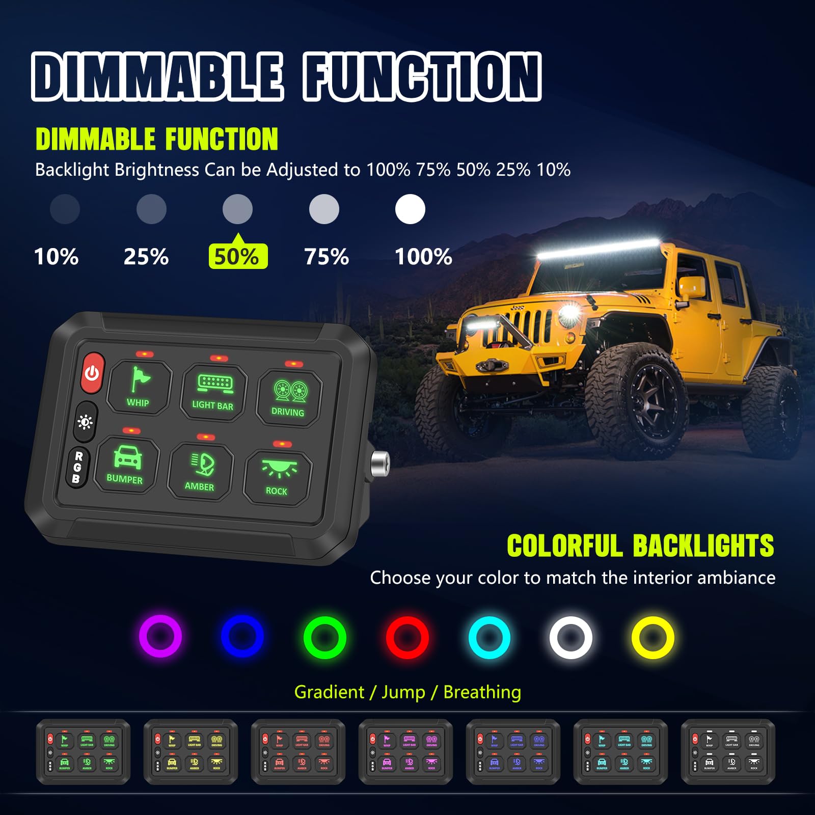 6 Gang RGB LED Switch Panel - Waterproof Aluminum Alloy for RV, Car, UTV, Truck & Trailer - Universal Vehicle Control Panel for Off-Roading, Camping & Marine Use