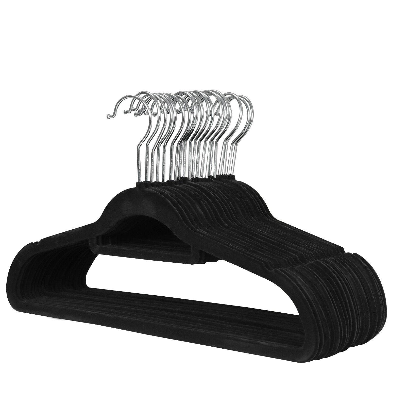 360 Degree Non-Slip Velvet Hangers - 100 Pack Black Closet Organizers for Suits, Shirts & Pants | Space-Saving Closet & Dorm Room Storage Solution | Perfect for Wardrobe Organization & Travel Packing