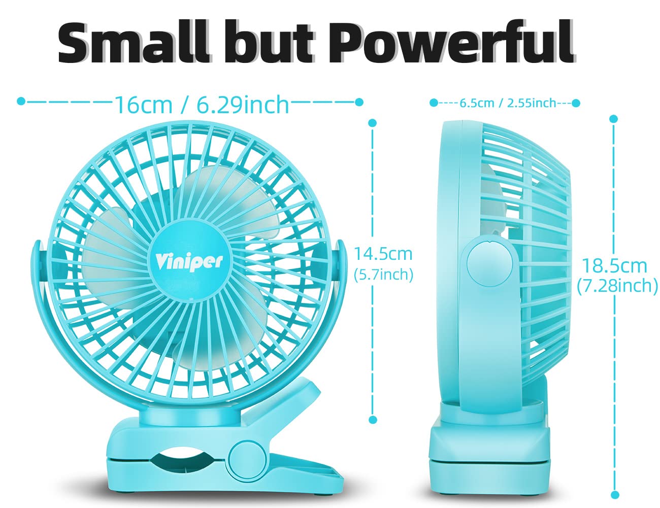 Viniper 6 Inch Rechargeable Clip on Fan with 5000mAh Battery - 360° Rotatable Desk Fan with 3 Speed Settings, Strong Portable Fan for Office, Bedroom, Dorm - 8-30 Hours Runtime, Ultra Quiet & Powerful (Sky Blue) - Perfect for Home, Work, Travel & Outdoor Use