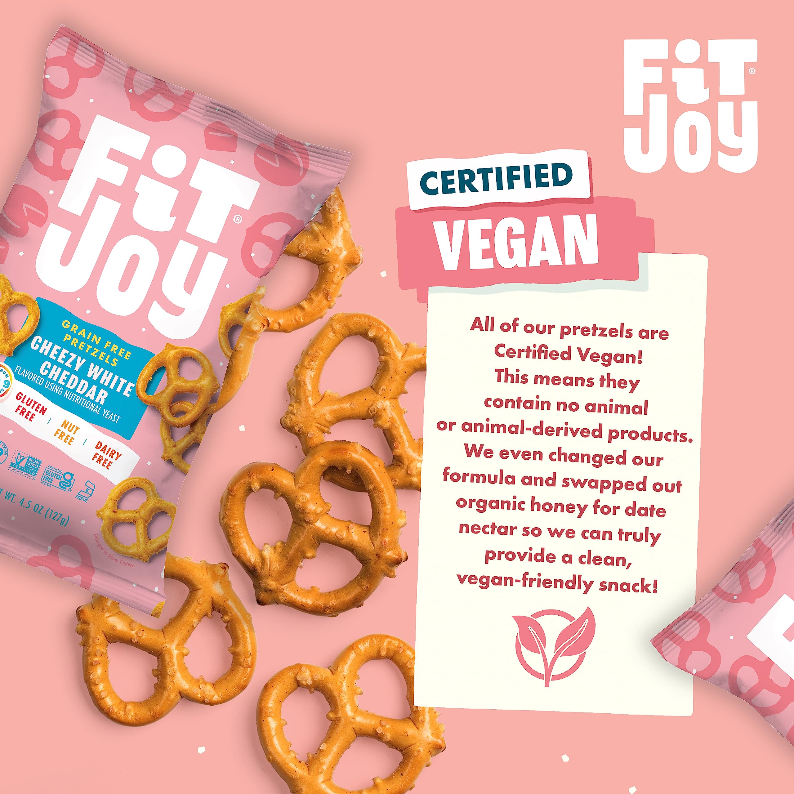 FitJoy Gluten Free Pretzels - White Cheddar Twists, Grain Free, Non-GMO, Vegan Certified Snacks (4.5 Oz, 6 Pack) | Crunchy USA-Made Pretzel Sticks for School Lunches, Movie Nights & Healthy On-the-Go Snacking