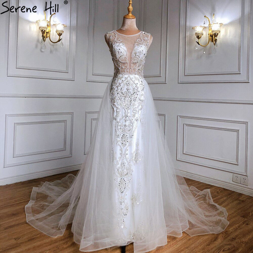 Serene Hill Luxury Ivory Mermaid Evening Gown with Beading and Train - Elegant Formal Dress for Prom, Wedding & Black Tie Events 2025 Collection LA71109