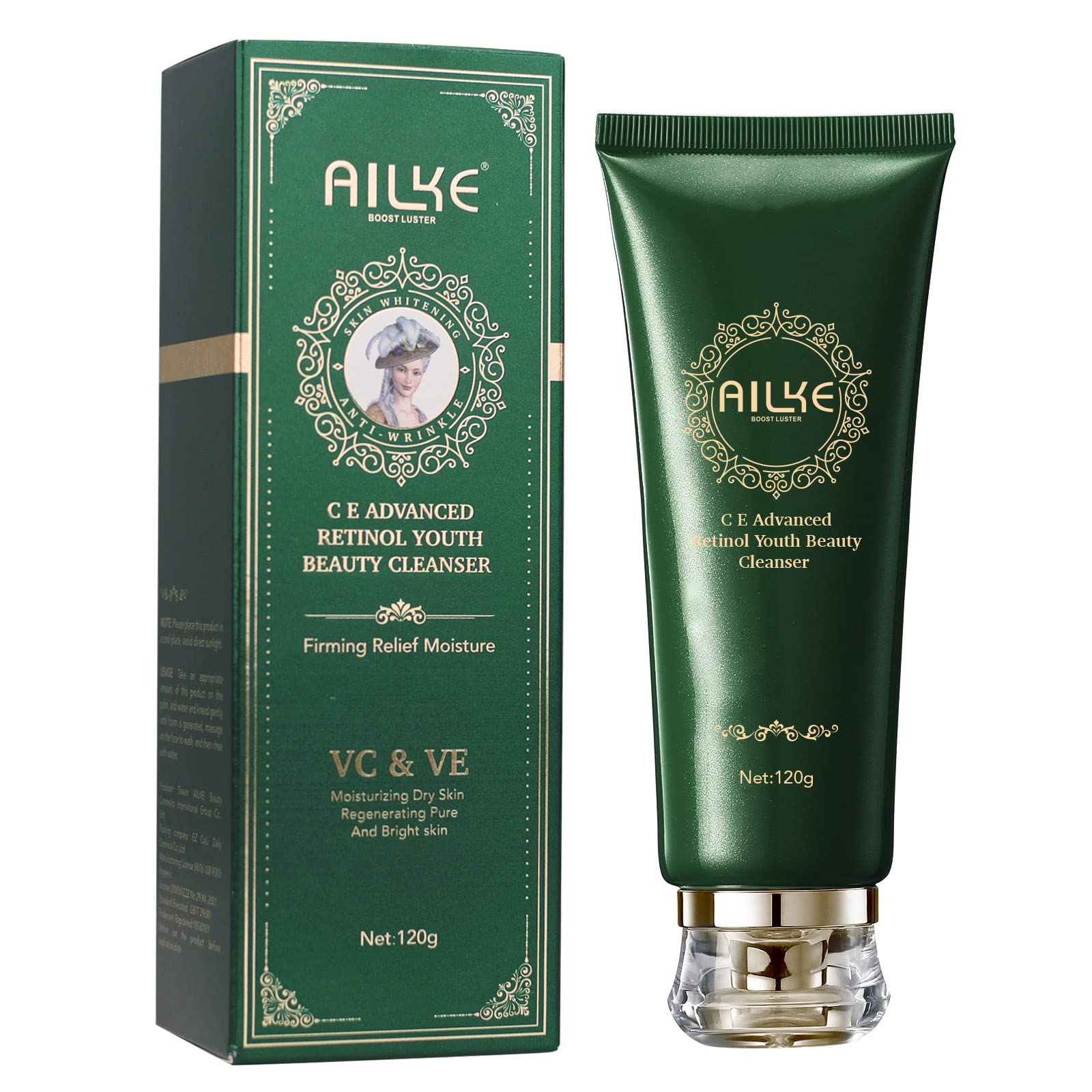 AILKE Vitamin C & E Anti-Aging Facial Cleanser with Retinol - Deep Cleansing, Firming, Moisturizing & Brightening Face Wash for Women - Gentle Daily Skincare - 4.3 oz (Perfect for Morning & Night Routine, Travel-Friendly Size)