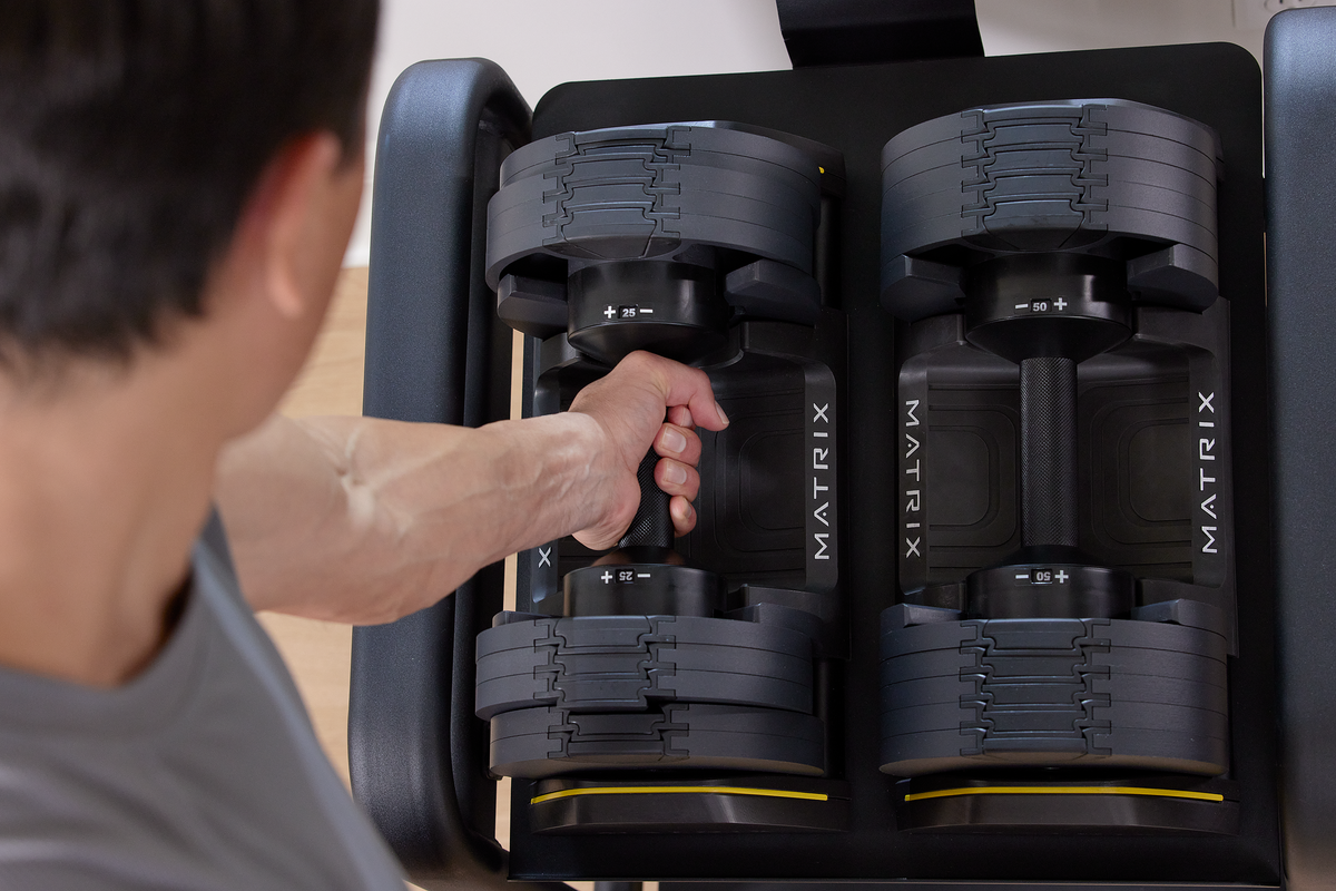 Matrix 50 lb Adjustable Dumbbells Set for Home Gym - Quick Change Weight System for Strength Training, Bodybuilding & Fitness Workouts - Perfect for Small Spaces & Full-Body Exercises