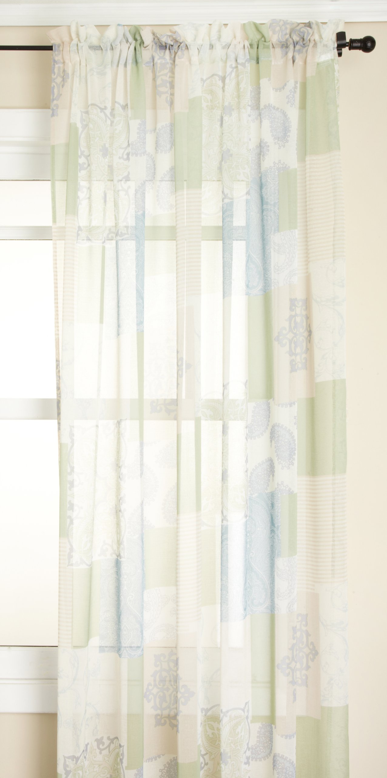 Renaissance Home Fashion Jasmine Tile Print Sheer Rod Pocket Curtain Panel - 56x63 Inch Spring Floral Window Drapes for Living Room & Bedroom Decor