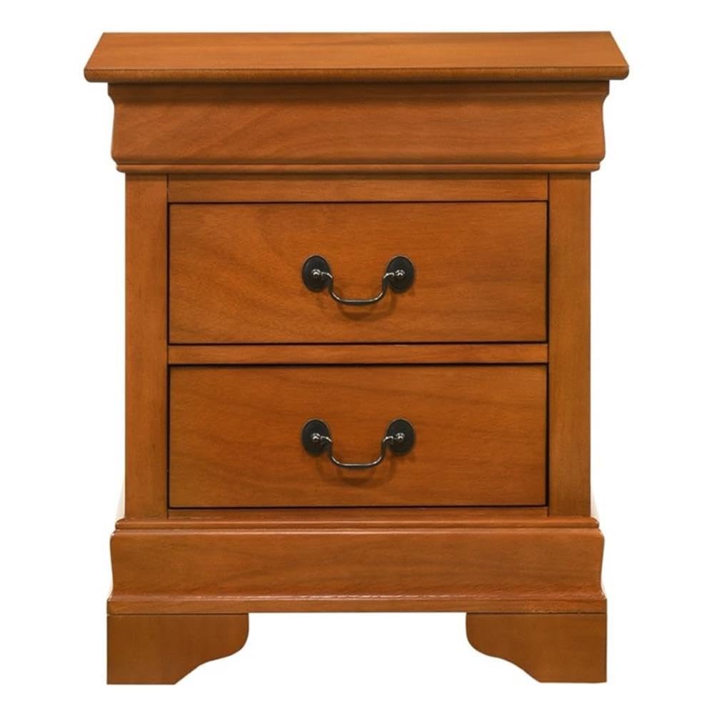 Glory Furniture Louis Phillipe 2 Drawer Oak Nightstand - Solid Wood Bedside Table for Bedroom, Living Room & Guest Room Decor