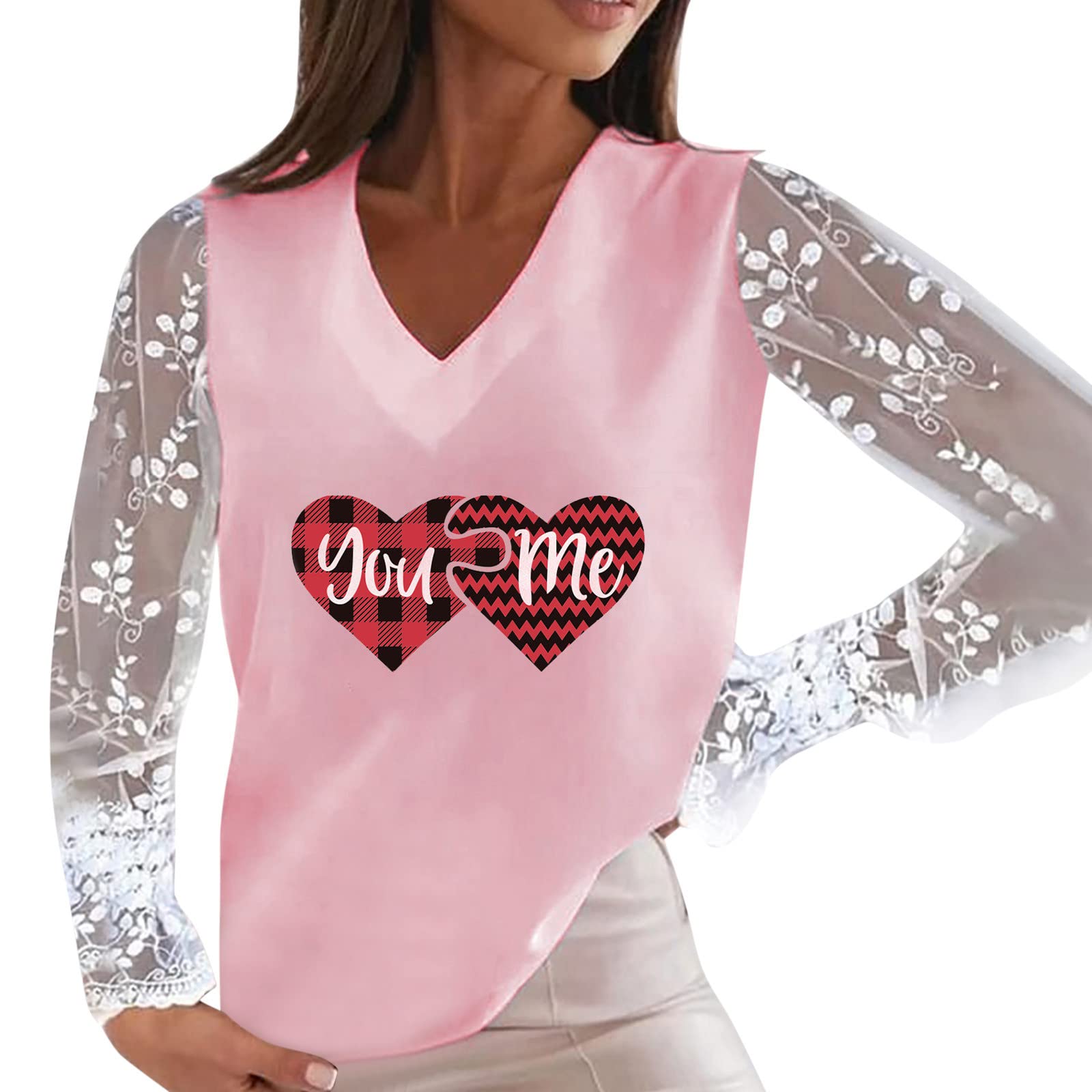 Elegant Women's Hollow Out Long Sleeve V-Neck Lace Pullover Blouse - Casual Loose Fit Lace T-Shirt for Women - Perfect for Office Wear, Date Night & Spring Layering