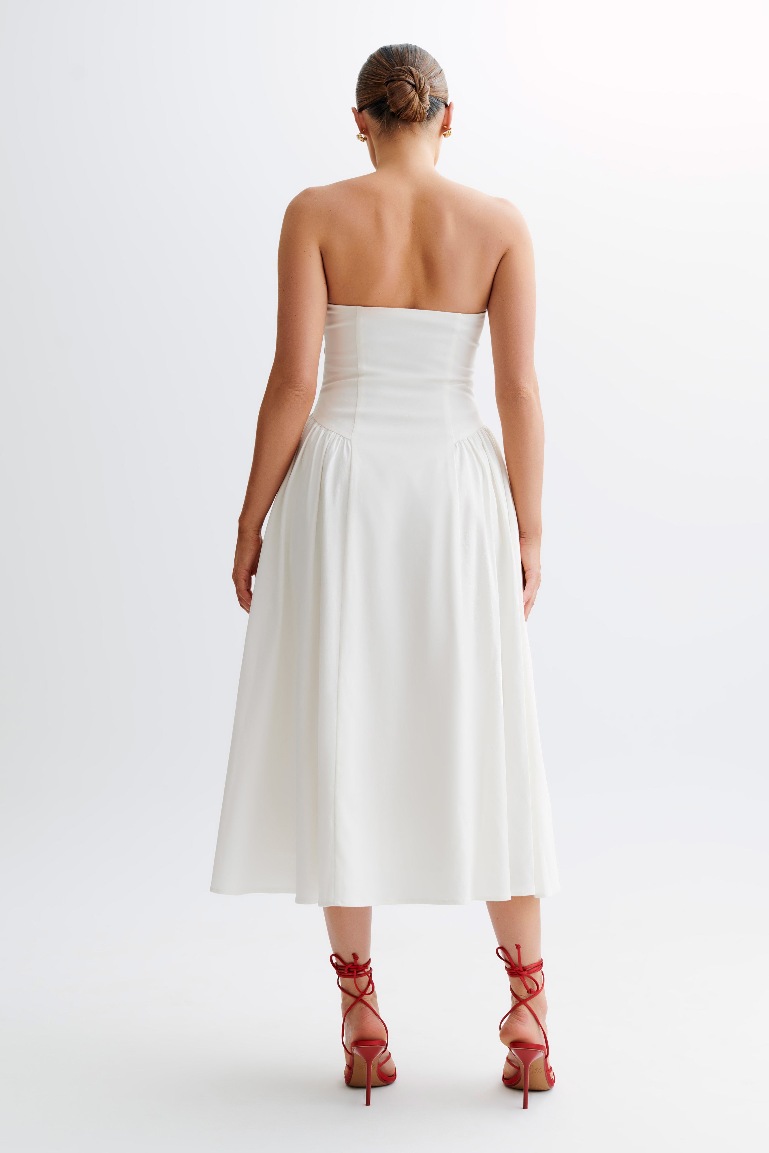 Carmele Cotton Gathered Midi Dress for Women - Flowy Summer White Dress with Elastic Waist, Perfect for Beach, Vacation and Casual Outings