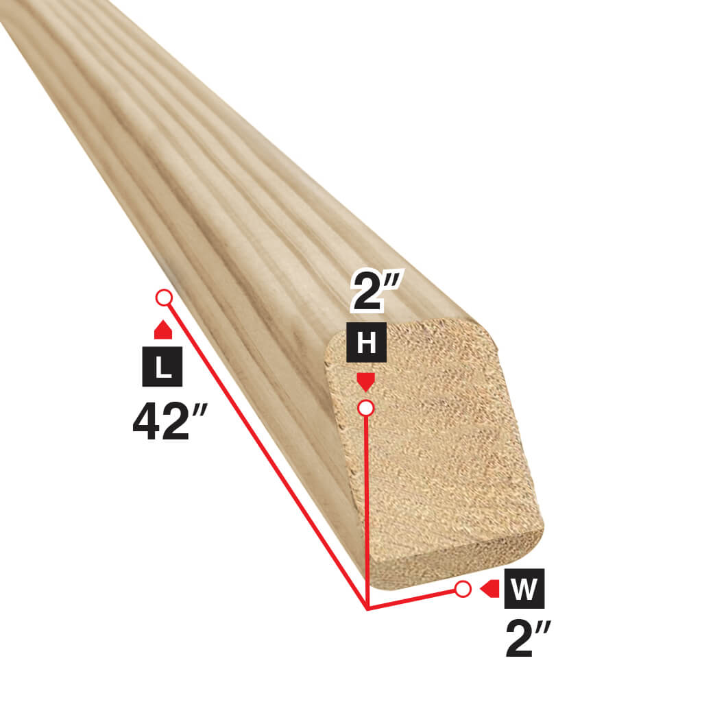 2x2x42 Inch Brown Pressure Treated Square End Baluster - Durable Wood Railing Spindles for Deck, Porch, Staircase & Outdoor Fence Construction