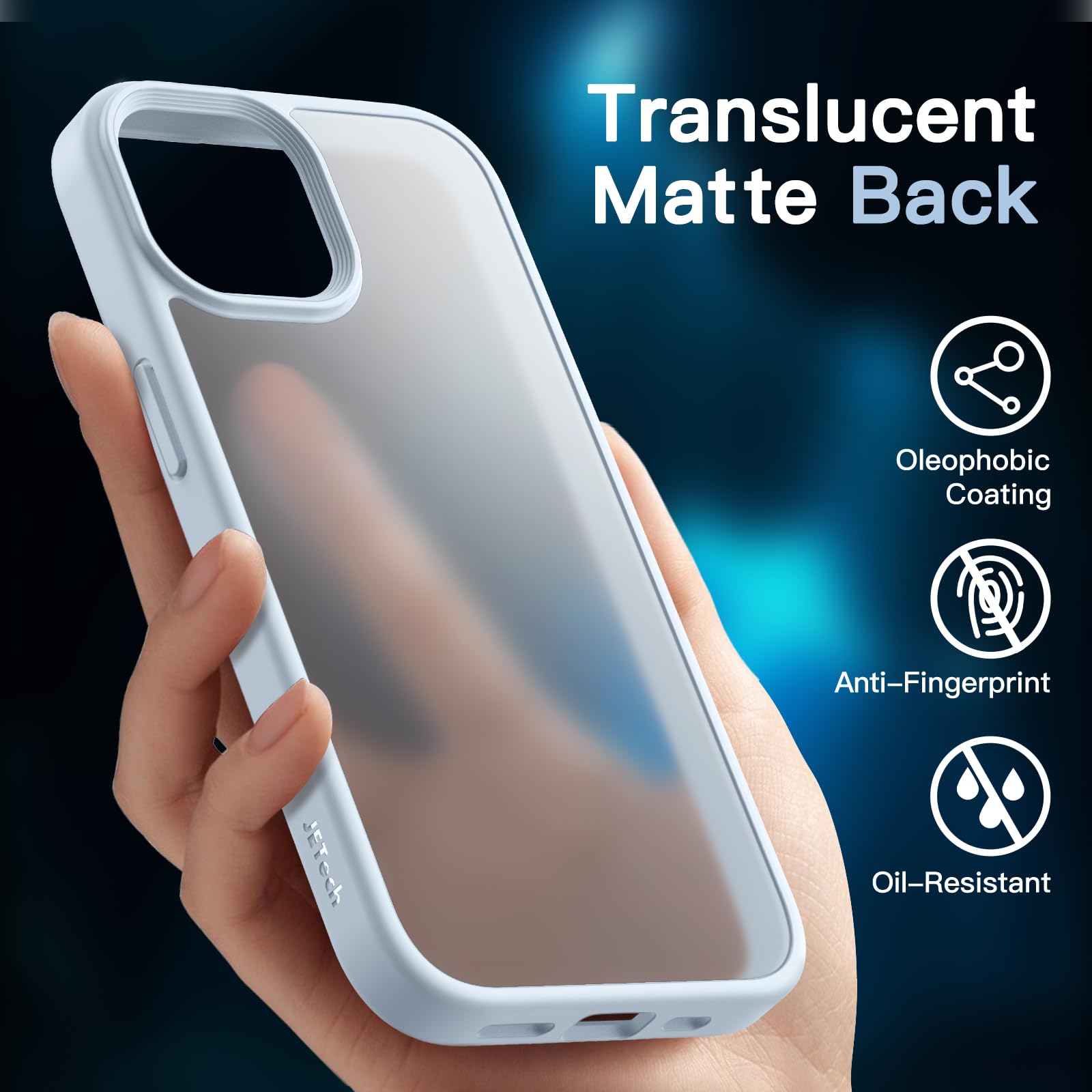 JETech 5-in-1 Matte Shockproof Case for iPhone 15 (6.1-Inch) - Includes 2-Pack Tempered Glass Screen Protectors & Camera Lens Protector - Translucent Blue Back Cover for Everyday Protection & Style