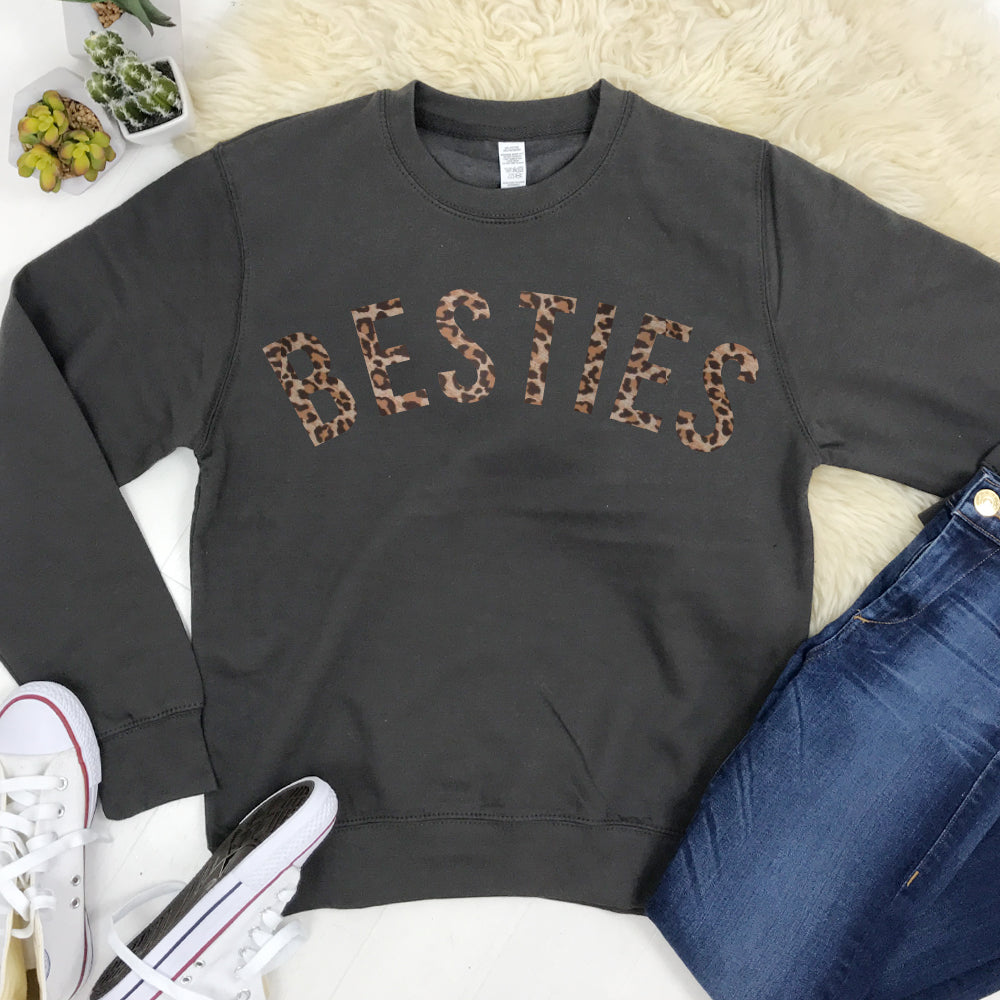 Best Friends Leopard Print Matching Sweatshirts for Women - Cute Couple Outfits for BFFs, Sisters & Couples - Perfect for Birthday Gifts, Girls Night Out & Matching Photo Shoots