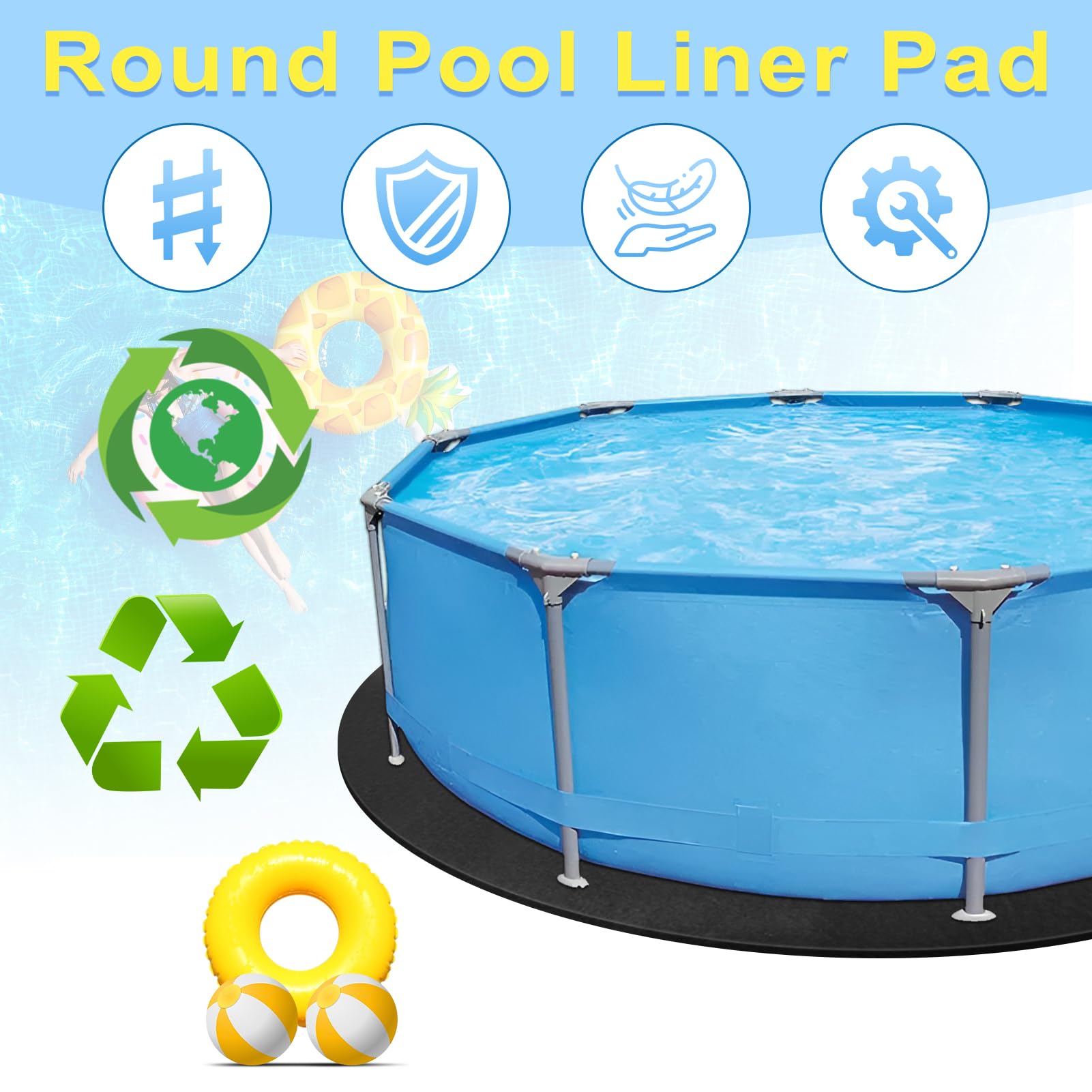 24 Ft Round Pool Liner Pad for Above Ground Swimming Pools - Durable Eco-Friendly Material Extends Liner Life | Easy Installation | Puncture Protection | Perfect for Hot Tubs, Backyard Pools & Summer Relaxation