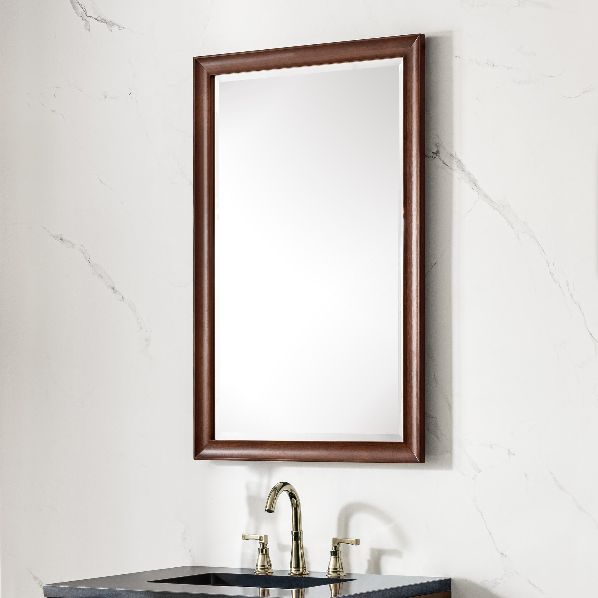 Glenbrooke 26-Inch Mid Century Modern Walnut Wall Mirror - Elegant Home Decor for Living Room, Bedroom & Entryway