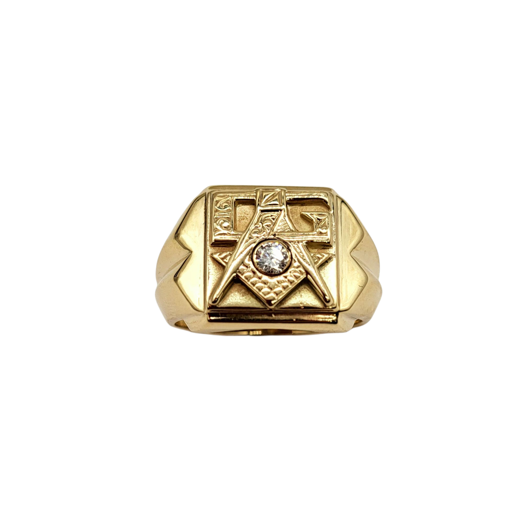 Exquisite Diamond Masonic Ring for Men - 14K Gold Freemason Symbol Ring - Perfect for Ceremonies, Gifts & Special Occasions