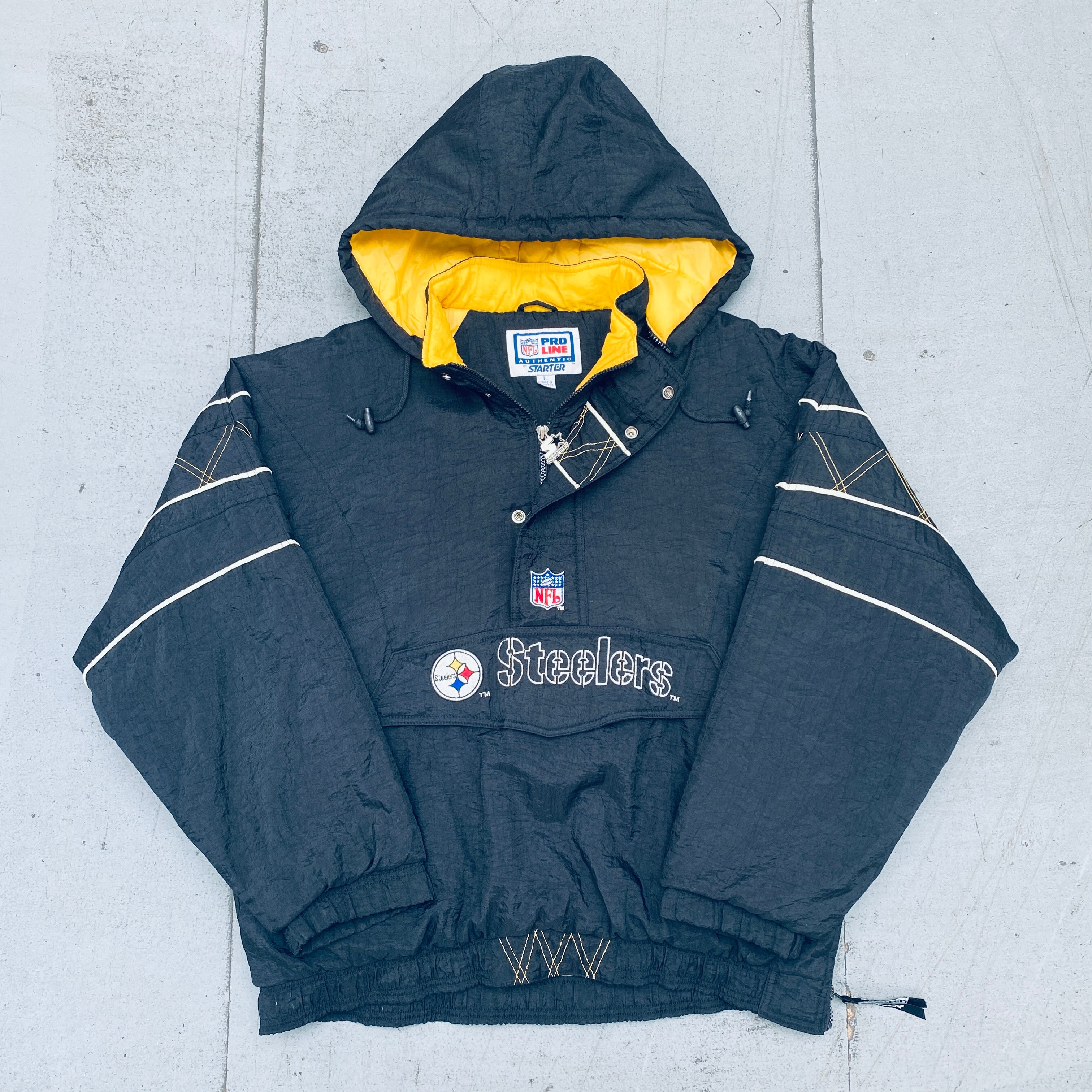 Pittsburgh Steelers 1990s Blackout 1/4 Zip Proline Starter Breakaway Jacket - Size Large - Vintage NFL Football Jacket for Fans, Game Day & Casual Wear