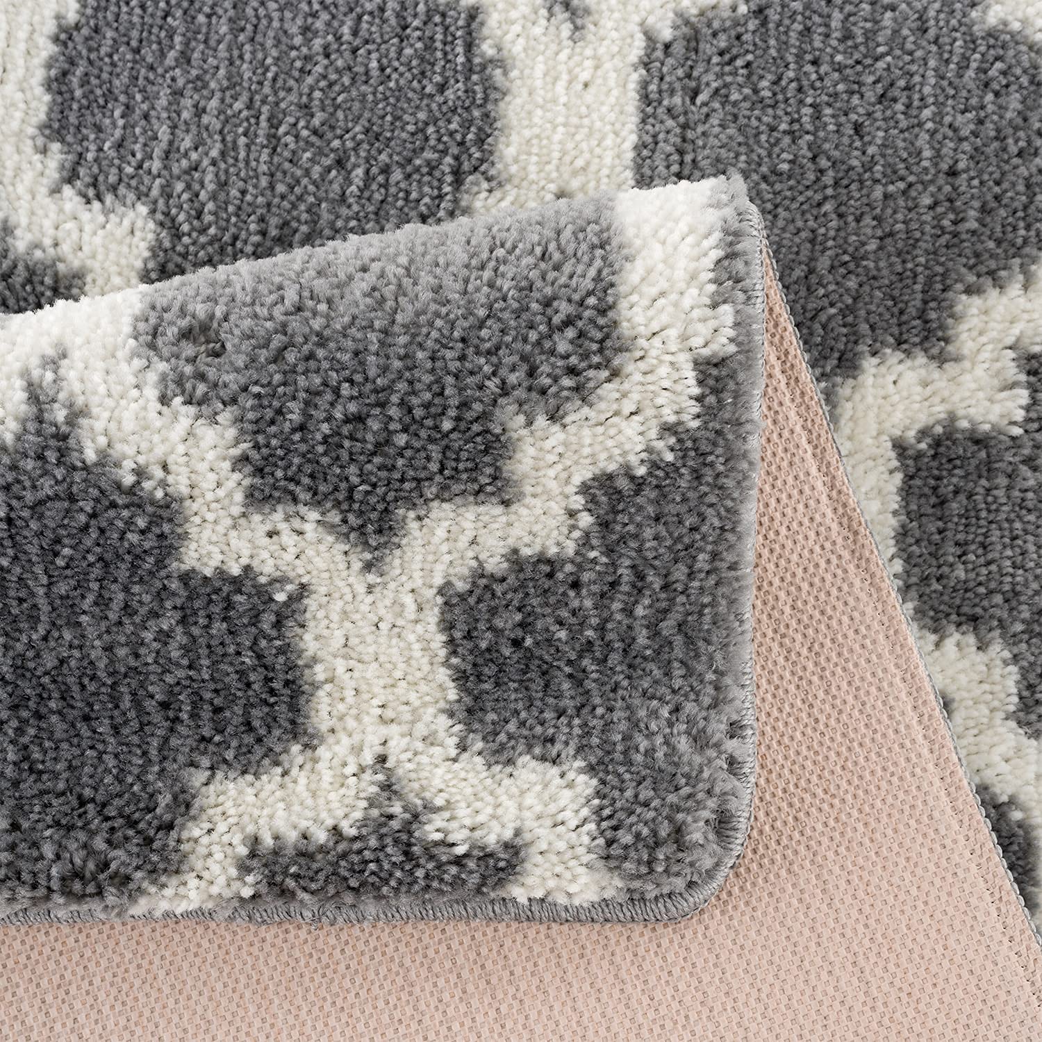 Wunderlin Soft Trellis Non-Slip Washable Kitchen Runner Rugs Set of 2 - Grey, Anti-Skid Floor Mat for Kitchen, Dining Room & High Traffic Areas