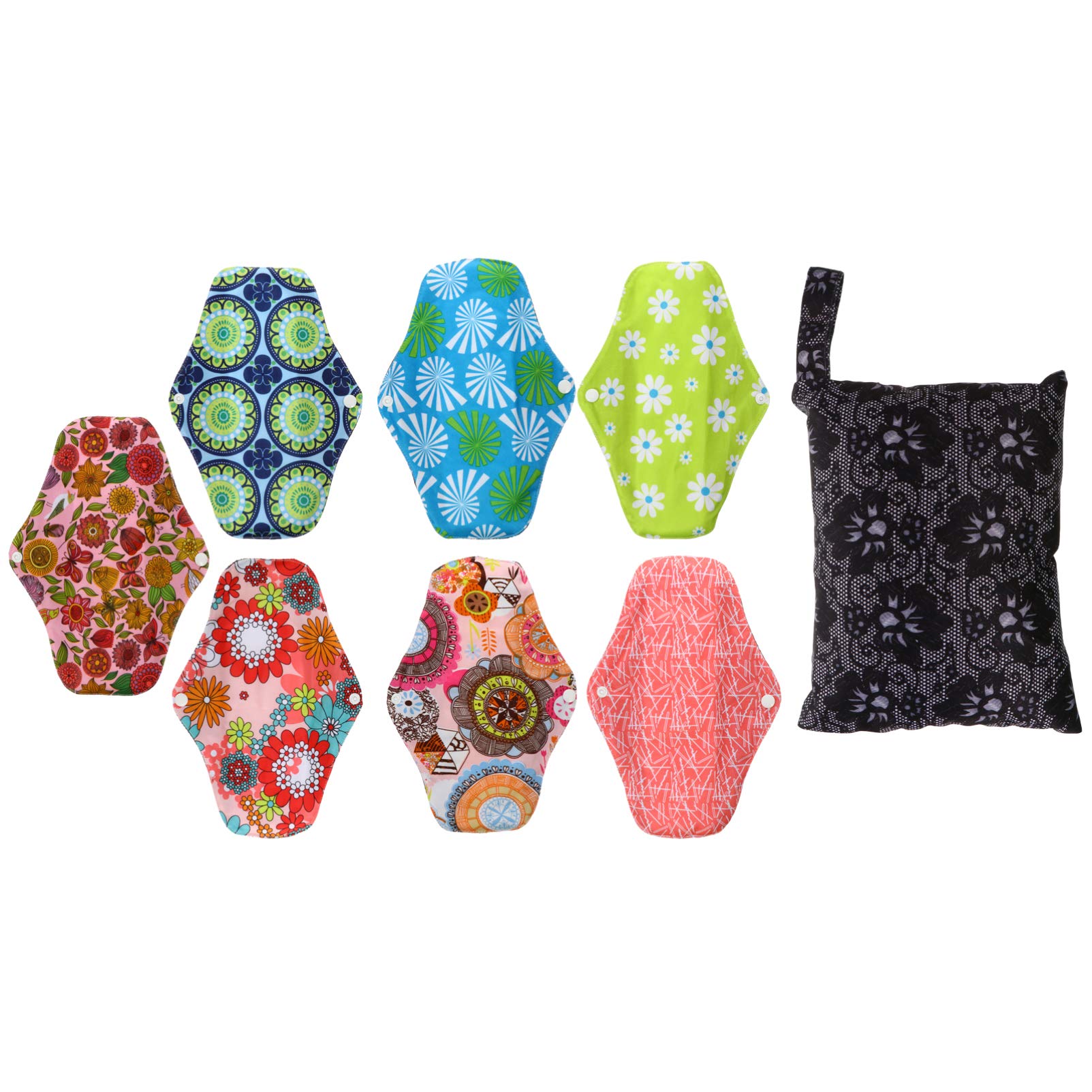 EXCEART 8 Pack Reusable Sanitary Pads - Overnight Charcoal Bamboo Cloth Washable Menstrual Pads for Women | Light Incontinence & Panty Liners | Eco-Friendly Feminine Care for Daily Use, Travel & Active Lifestyle