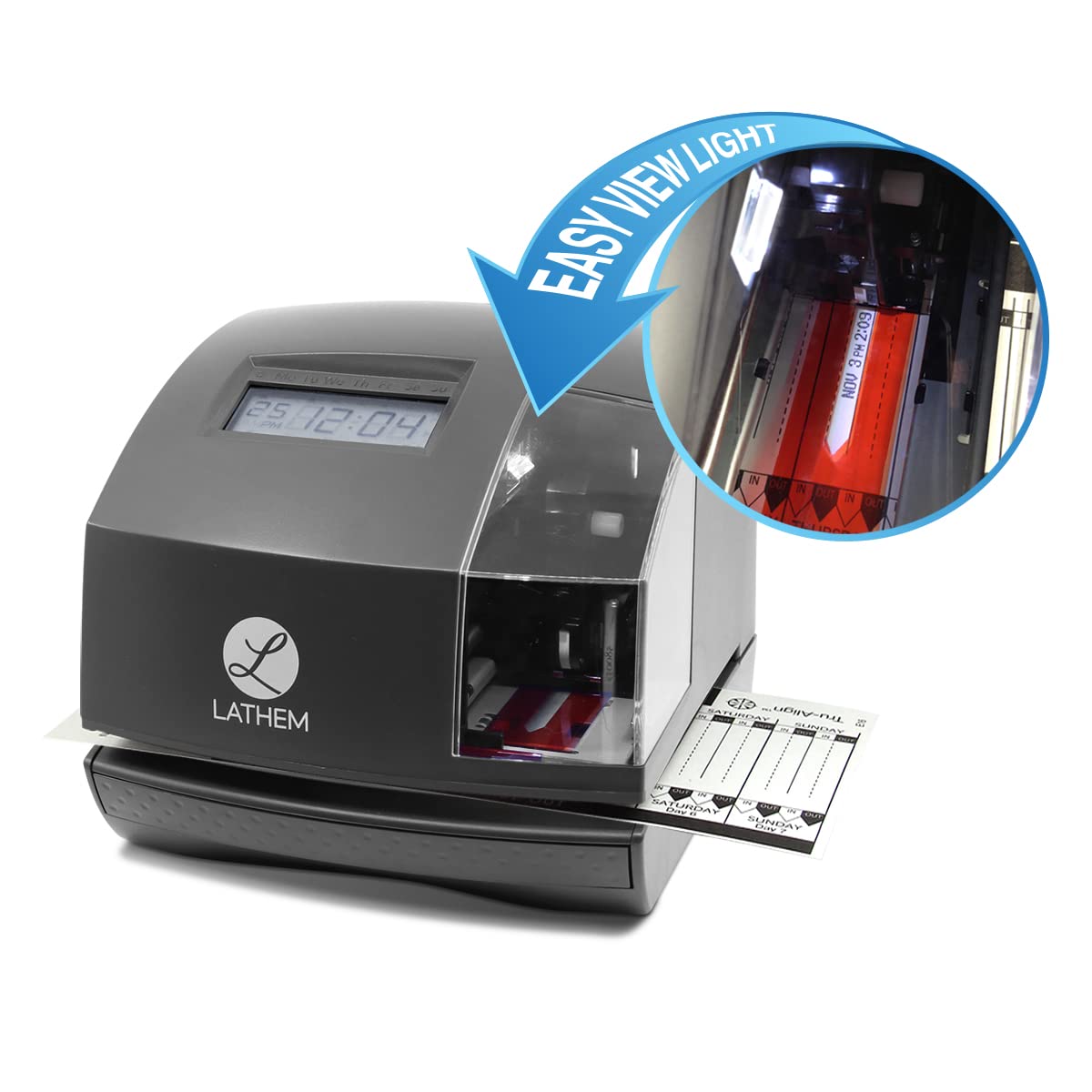 Lathem 1600E Time Clock & Document Stamp - Employee Punch Clock System for Small Business with Tru-Align Time Cards (Charcoal Gray) | Perfect for Office Time Tracking & Payroll Management