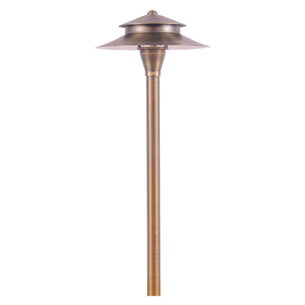 PLB04 Two Tier Brass LED Pagoda Low Voltage Pathway Light - Outdoor Garden Landscape Lighting for Walkways, Patios, and Driveways