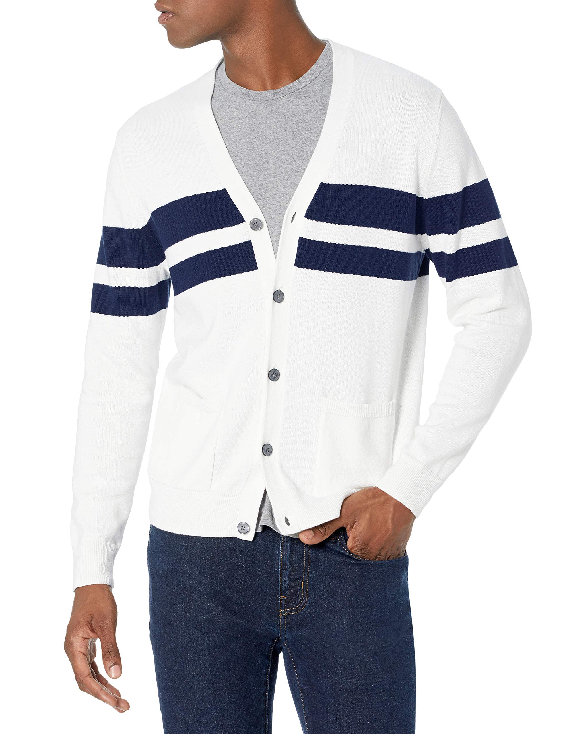 Amazon Essentials Men's Cotton Cardigan Sweater - Soft Casual Knit Pullover for Fall & Winter - Perfect for Office, Lounge & Outdoor Activities