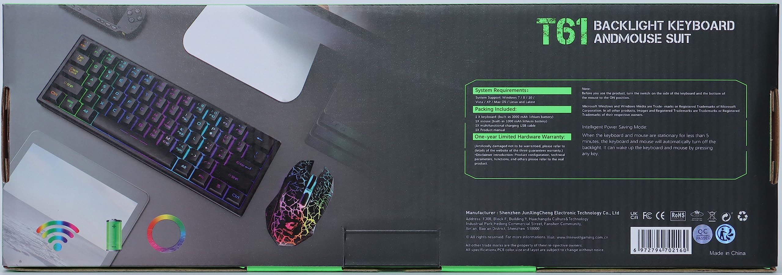 60% Wireless RGB Gaming Keyboard & Mouse Set - Rechargeable, Mechanical Feel for PC/Mac Gamers