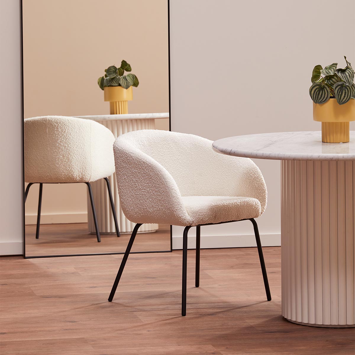 Avalon Boucle Dining Arm Chair - Modern Upholstered Accent Chair for Kitchen, Dining Room, or Office - Comfortable & Stylish Seating Solution