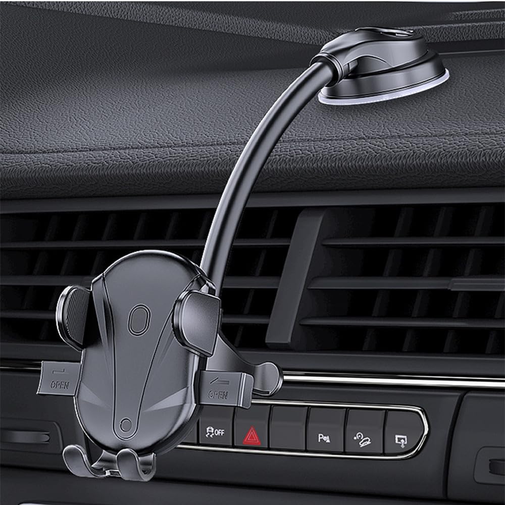 Universal Car Phone Holder - Adjustable Metal Hose Dashboard & Windshield Mount for iPhone, Samsung (4.5-6.7 Inch) | Secure Hands-Free Driving Accessory for GPS Navigation & Road Trips
