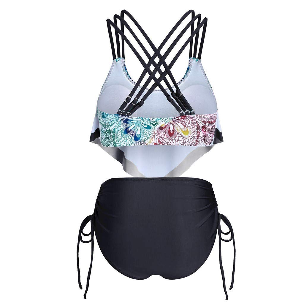 BOH Women's Push-Up Padded Bikini Set - Crisscross Tankini with Flounce Overlay Swimwear for Beach & Pool | Two-Piece Bathing Suit for Summer Vacation, Swim Party & Tropical Getaway