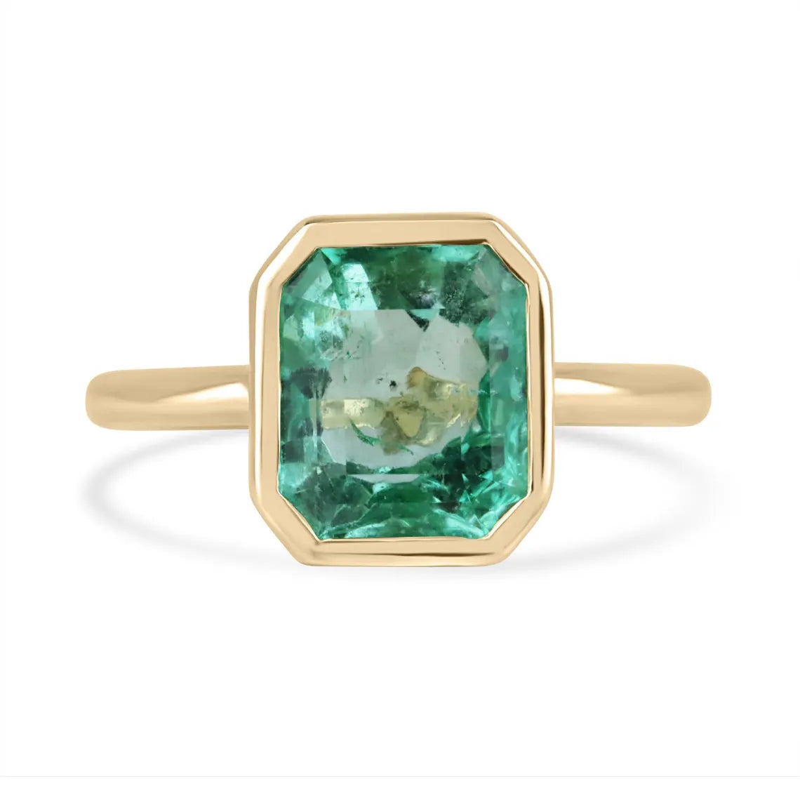 3.04ct Vivid Seafoam Green Emerald Bezel Solitaire Engagement Ring - Elegant Wedding Band, Perfect for Proposals, Anniversaries & Romantic Occasions