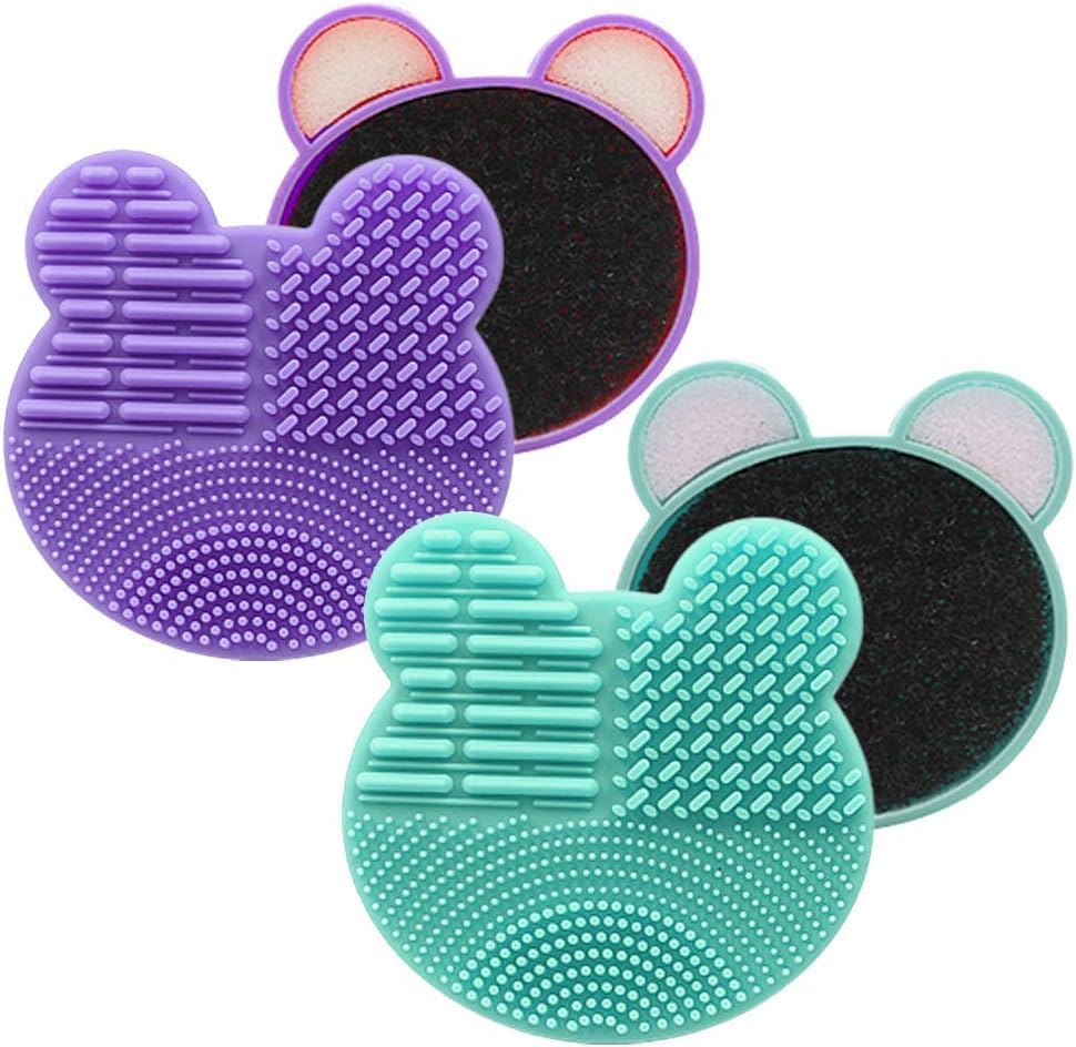 Giffy® Silicone Makeup Brush Cleaner Pad - Mickey Bear Design, Cosmetic Brush Washing Tool for Quick Cleaning (Multicolor, Medium, 2-Pack) | Perfect for Home, Salon & Travel Makeup Brush Care