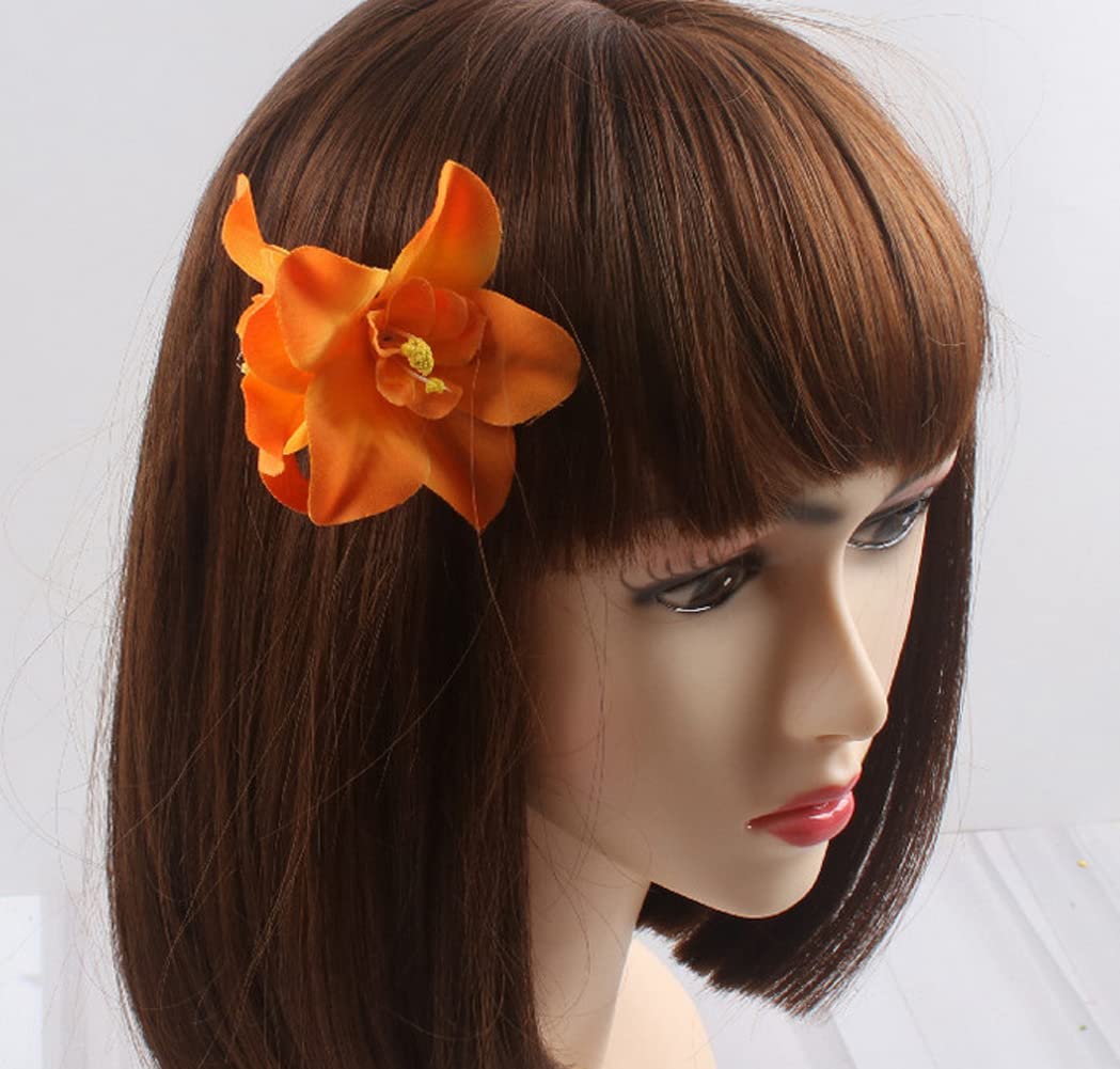 5PCS Butterfly Orchid Hair Clips - Double Hawaiian Flower Hair Accessories for Women, Party, Beach, Wedding & Tropical Fancy Dress (Perfect for Summer Vacations, Bridal Showers & Luau Themed Events)