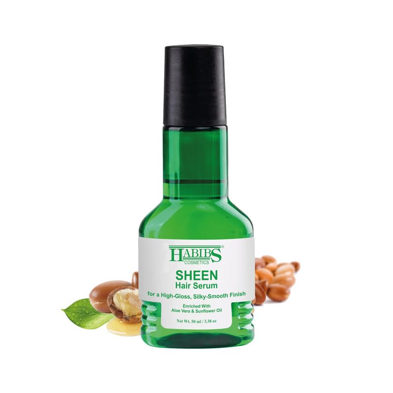 HABIBS COSMETICS Sheen Hair Serum - Smooth Anti-Frizz Treatment with Aloe Vera & Sunflower Oil for Silky, High-Gloss Finish - 50ml (1 Pack) | Perfect for Daily Frizz Control & Heat Styling Protection