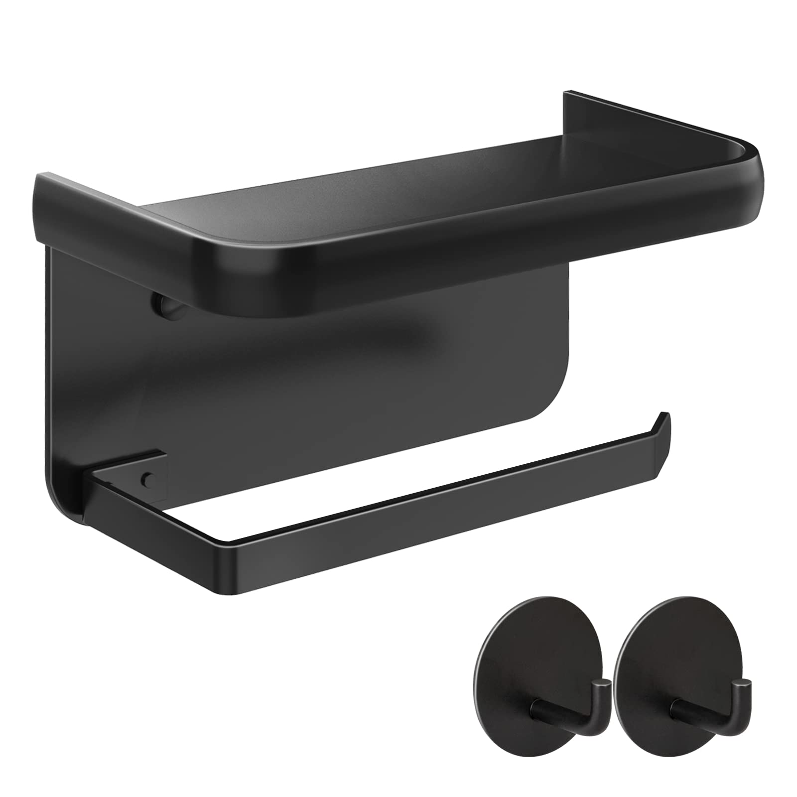 SVOPY Adhesive Toilet Paper Holder with Shelf - Stainless Steel 304 Bathroom Tissue Roll Holder - Wall Mount or Screw Installation for Small Spaces - Perfect for Compact Bathrooms, RVs, and Tiny Homes