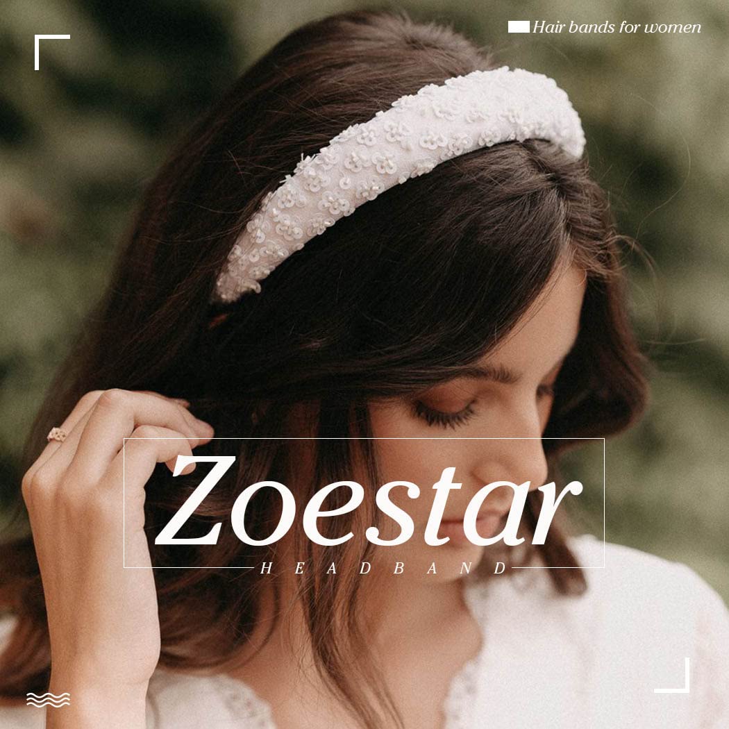 Zoestar Crystal Hair Hoop - Fashion Elastic Wide Headbands for Women & Girls - Sparkly Party Hair Accessories (Blue) - Perfect for Weddings, Prom, Birthday Parties & Daily Wear