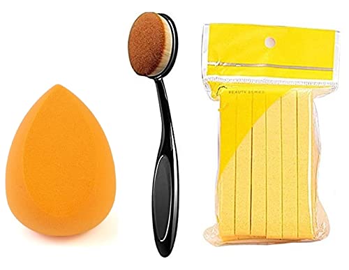 Sloane Oval Powder Brush & Makeup Sponge Set - 12 Pcs Yellow Makeup Brushes for Foundation, Blending & Cleaning - Perfect for Professional Makeup Artists & Beauty Enthusiasts at Home