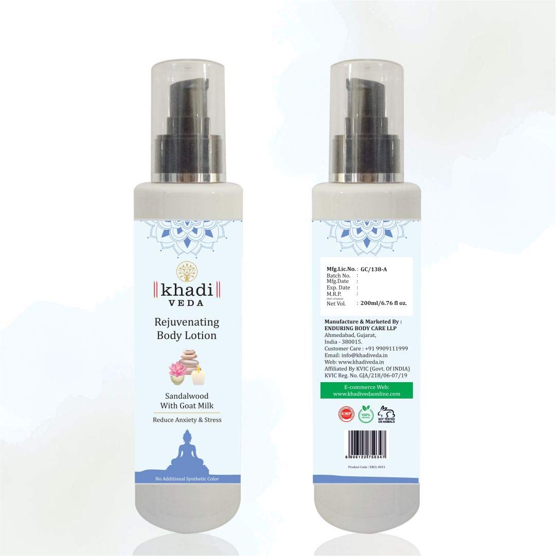 Khadi Veda Herbal Sandalwood & Goat Milk Rejuvenating Massage Lotion - 200ml | Intense Repair for Dry, Rough Skin | Deeply Nourishing Body Lotion | Treats Dryness & Improves Skin Texture | Perfect for Spa, Massage & Daily Moisturizing