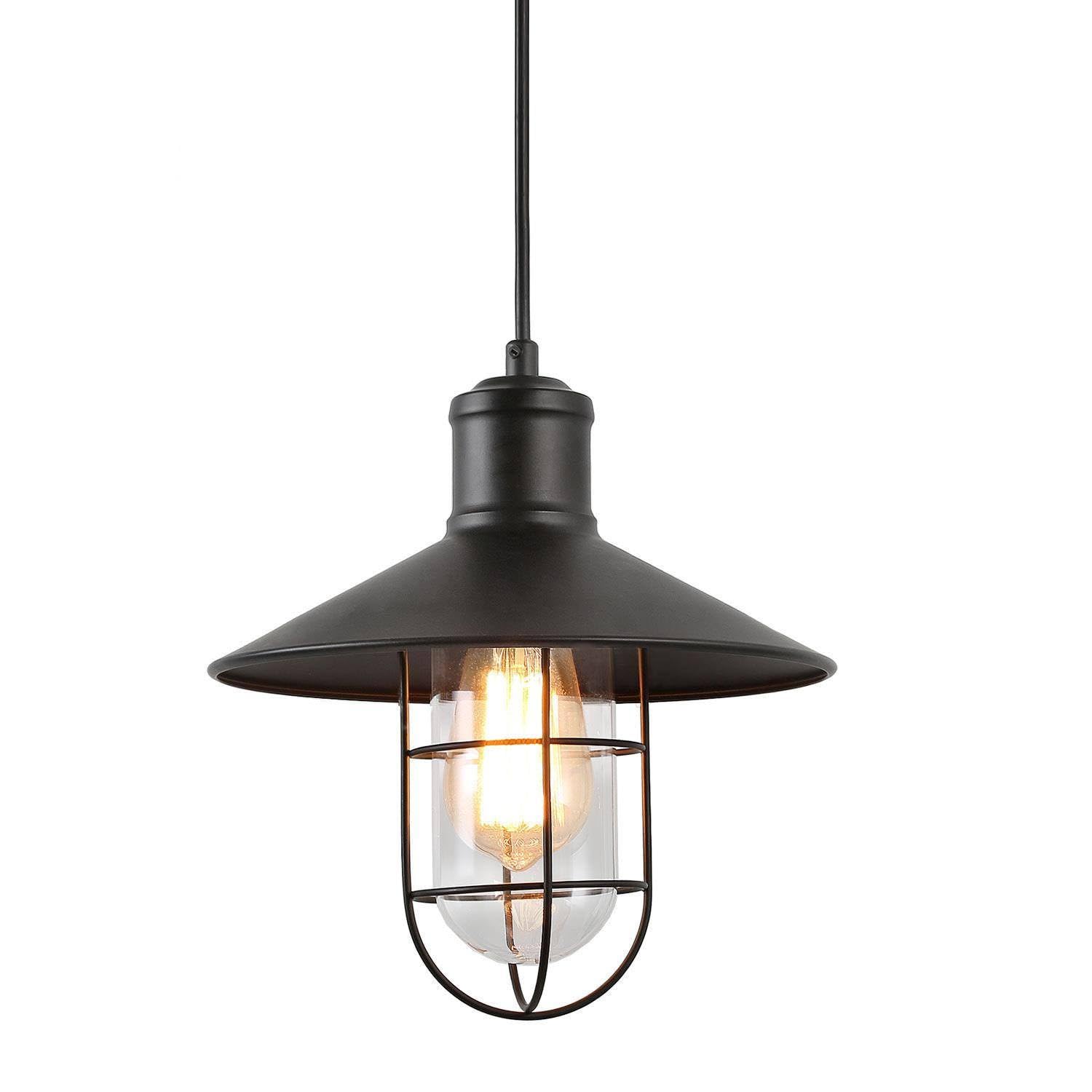 Industrial Black Cage Pendant Light - Small Hanging Fixture for Kitchen Island, Bedroom, Dining Room, Entryway & Foyer | Vintage Edison Bulb Lighting for Farmhouse, Loft & Industrial Decor