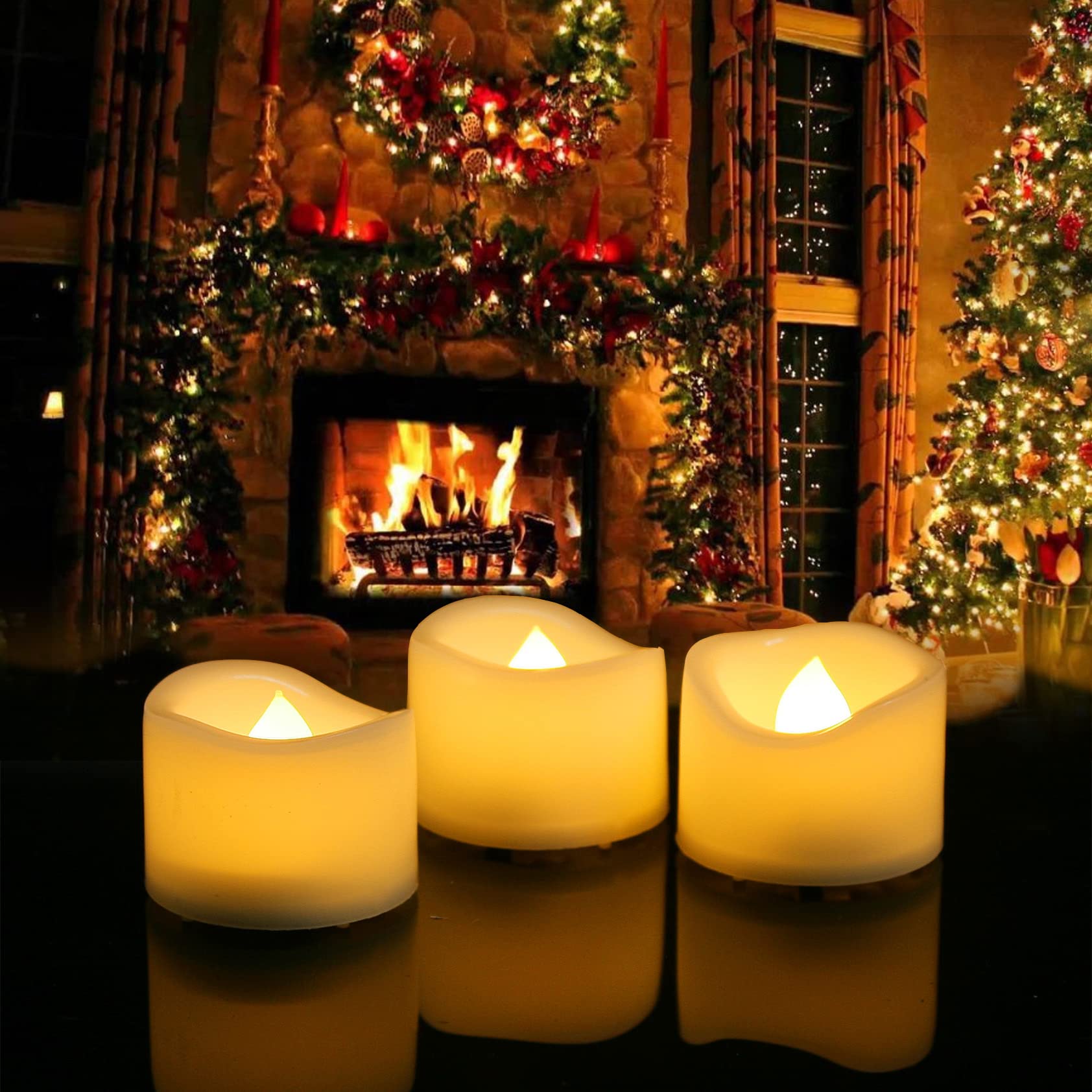 Battery Operated Flameless LED Tea Lights - 6 Pack Small Flickering Electric Votive Candles for Halloween, Christmas, Weddings & Home Decor | Safe Fake Candles for Pumpkin, Table Centerpieces & Party Decorations
