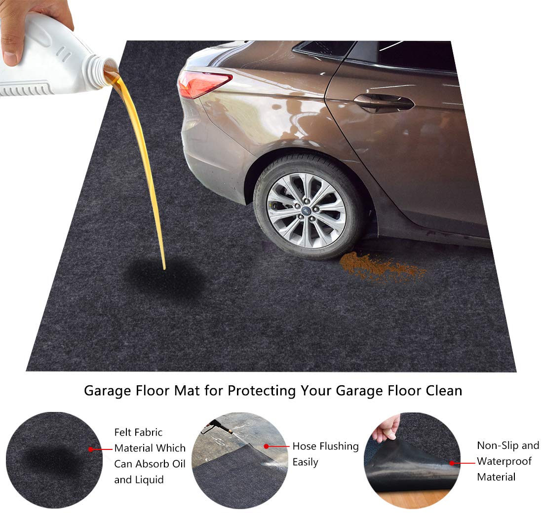 Premium Garage Floor Mat - Heavy Duty Absorbent Fabric with Anti-Slip Waterproof Backing - Washable Parking Mat for Garage & Workshop (16.7ft x 6.7ft) - Protects Floors from Oil, Dirt & Moisture