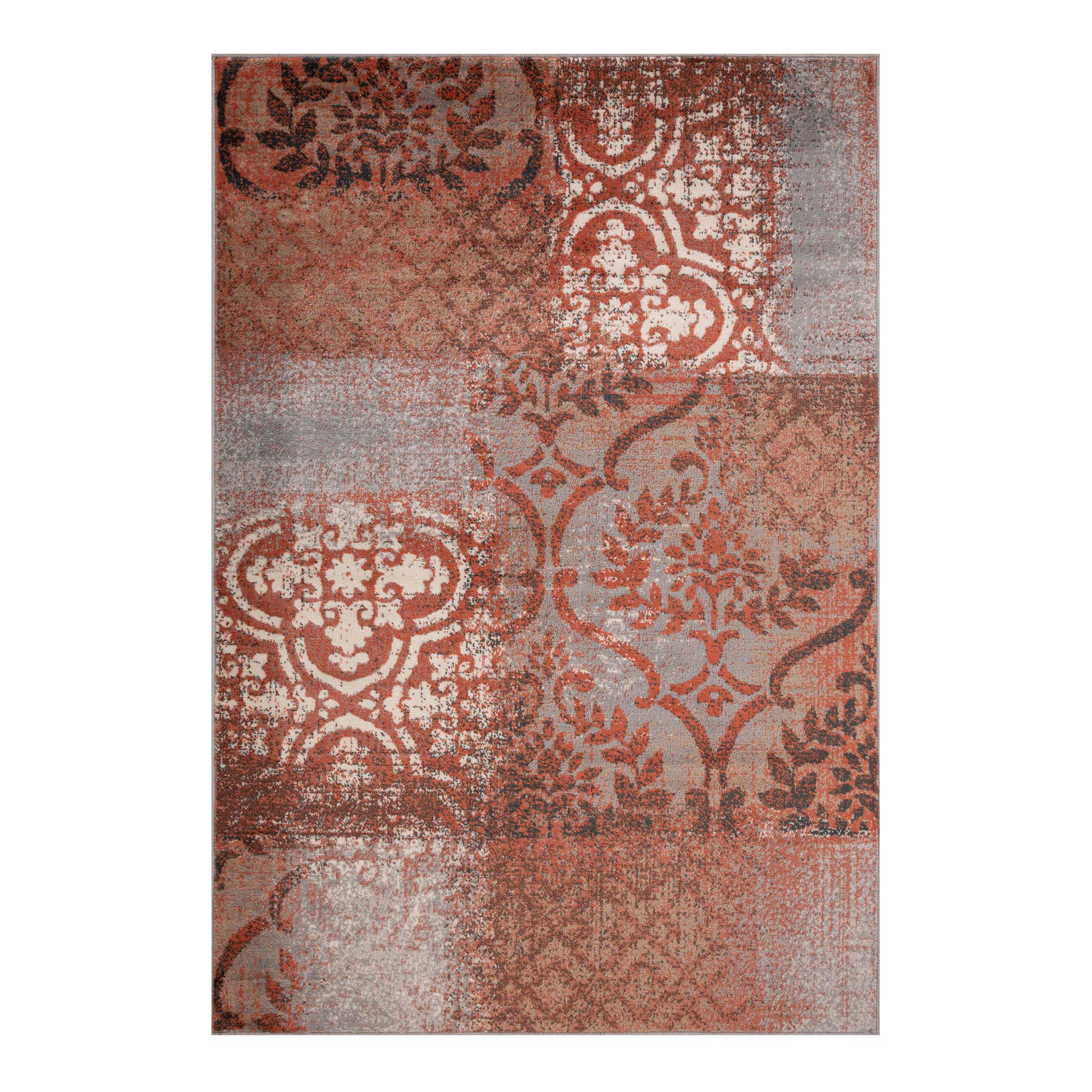 Bristol Distressed Abstract Damask Indoor Area Rug - Non-Slip Living Room Carpet Runner for Bedroom, Hallway & Entryway Decor