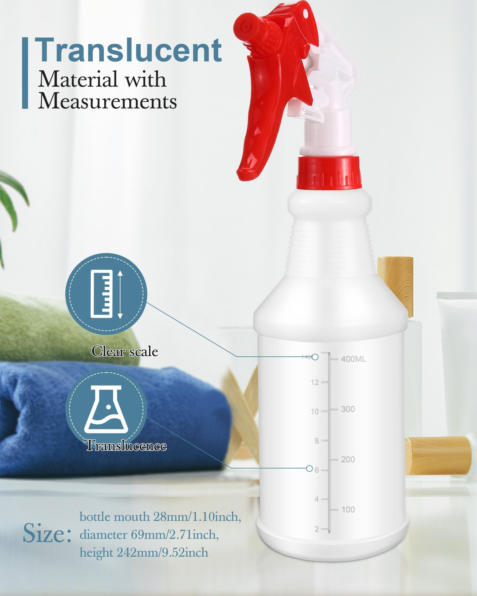 20 Pack 16oz Empty Spray Bottles with Measurements - Leak Proof Clear Plastic Bottles with Adjustable Nozzle for Cleaning, Disinfecting, Gardening & Hair Care (Round, Red) - Perfect for Home, Office & Commercial Use