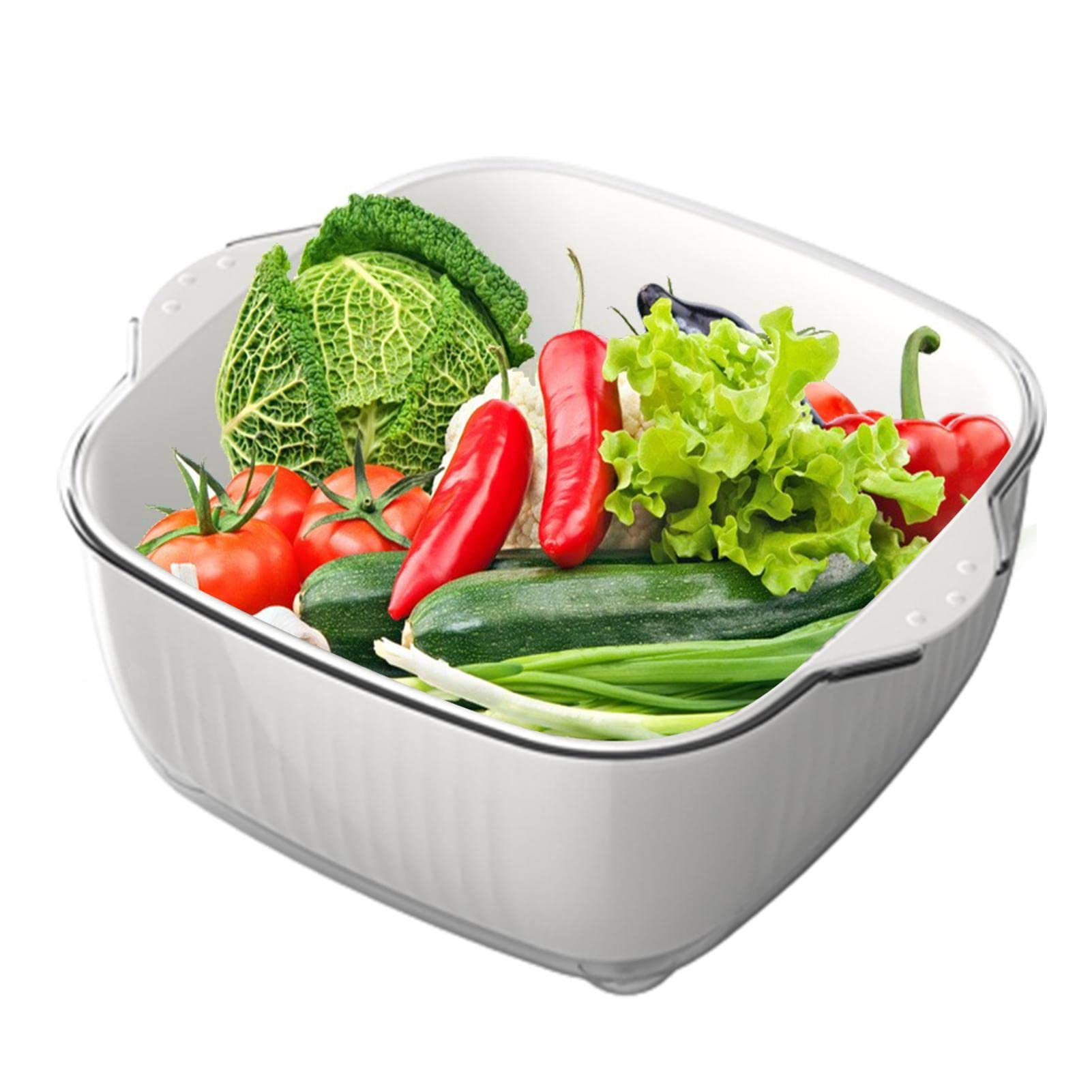 Stainless Steel Kitchen Colander Bowl Set - 2-Piece Multi-Layer Fruit & Vegetable Strainer Basket with Drain Holes - Perfect for Washing Produce, Pasta Draining & Food Prep