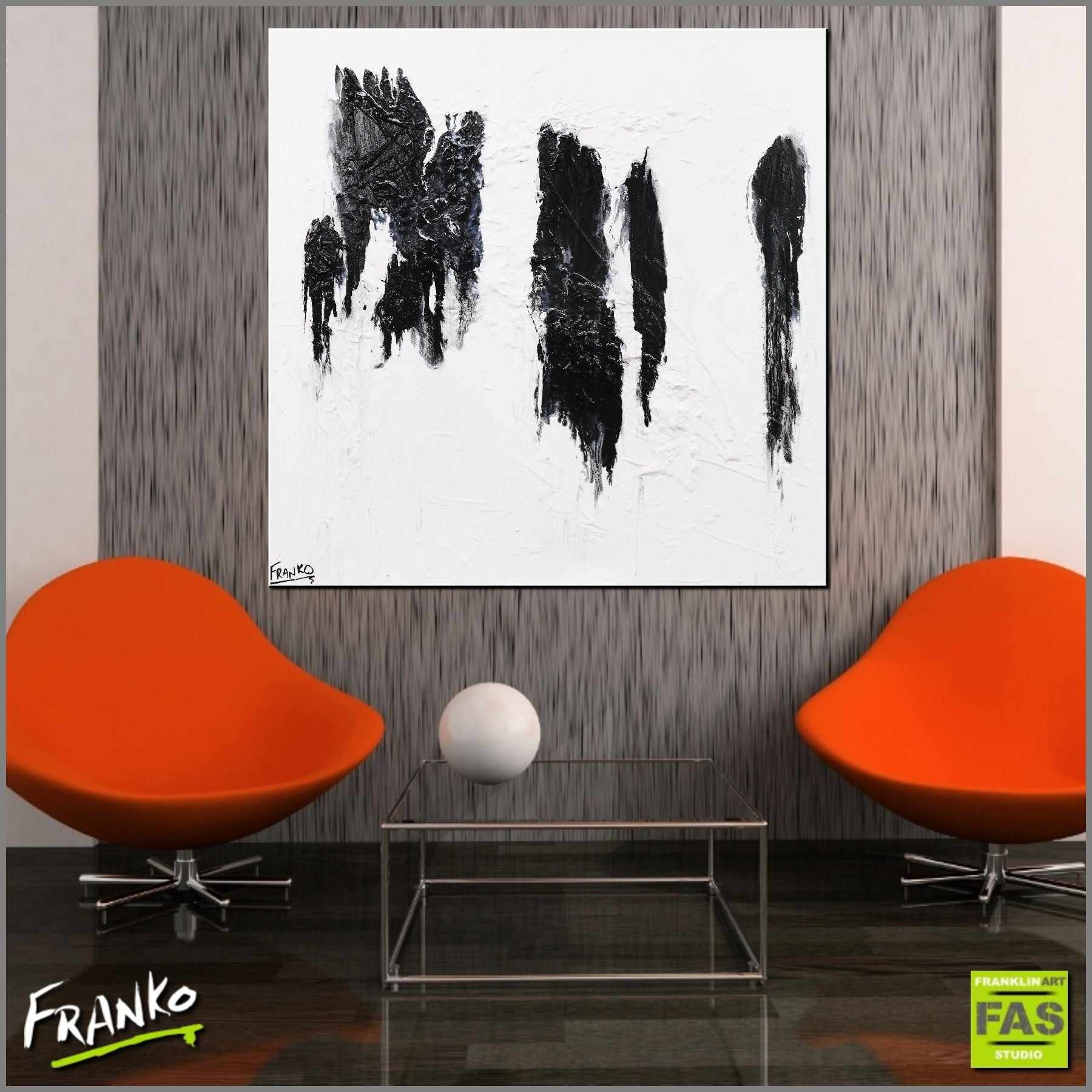 100cm x 100cm Minimalist Black and White Abstract Canvas Art Painting - Modern Wall Decor for Living Room, Bedroom & Office