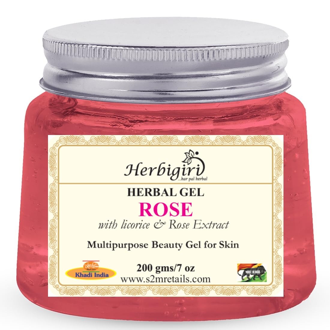 Herbigiri Herbal Rose Moisturizing Face Gel with Aloe Vera, Licorice & Cucumber Extract - 200g Natural Hydrating Skin Care for Dry & Sensitive Skin | Daily Moisturizer for Glowing Complexion | Perfect for Morning & Night Routine