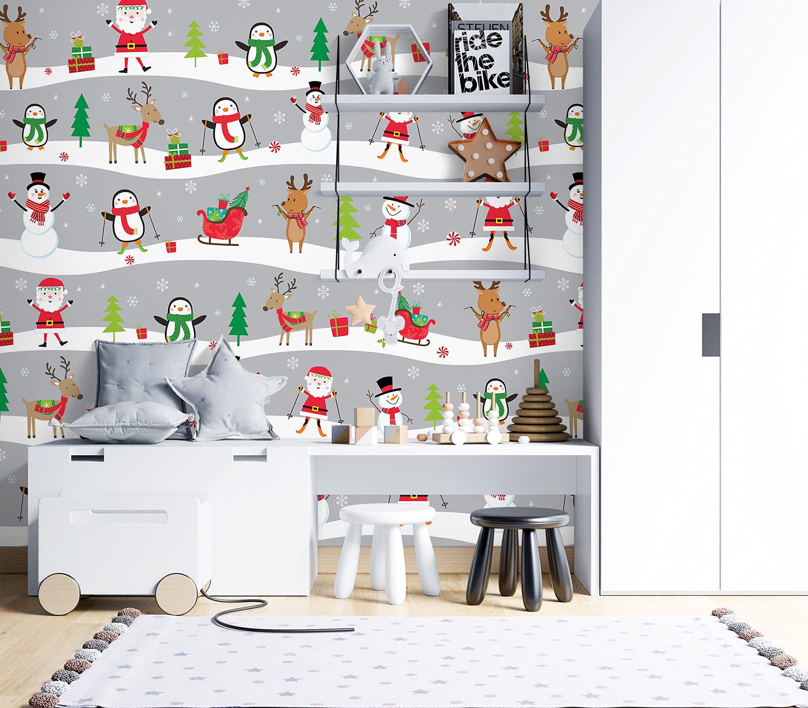 3D Penguin Snowman Pattern Removable Self-Adhesive Wallpaper - 205